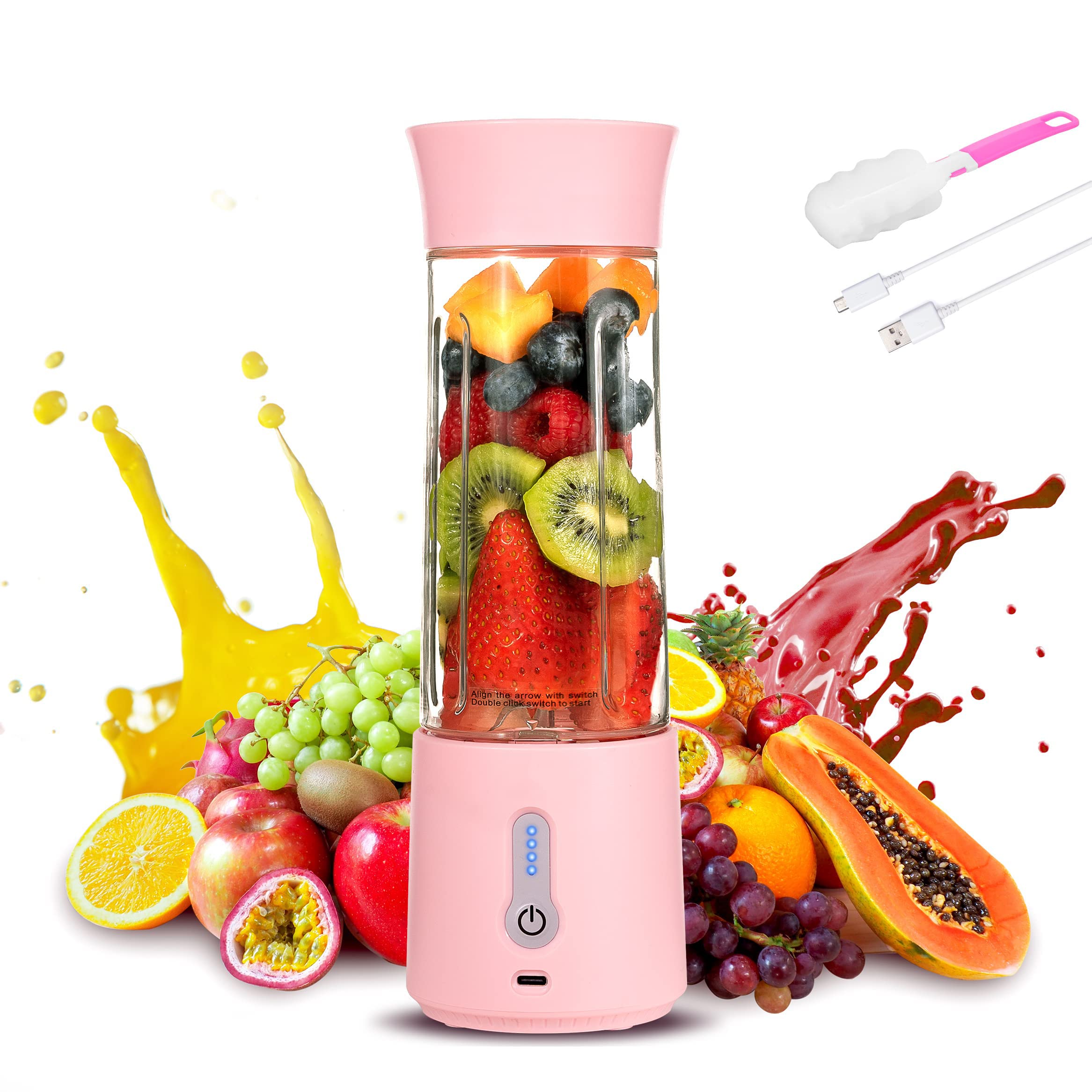 Sponsored Ad – SYOSI Portable Blender, Shakes and Smoothies Blender Rechargeable Personal Blender 17oz Mini Blender with Strong Stainless Steel Blades, and Powerful Motor for Travel, Office & Sports (Pink)