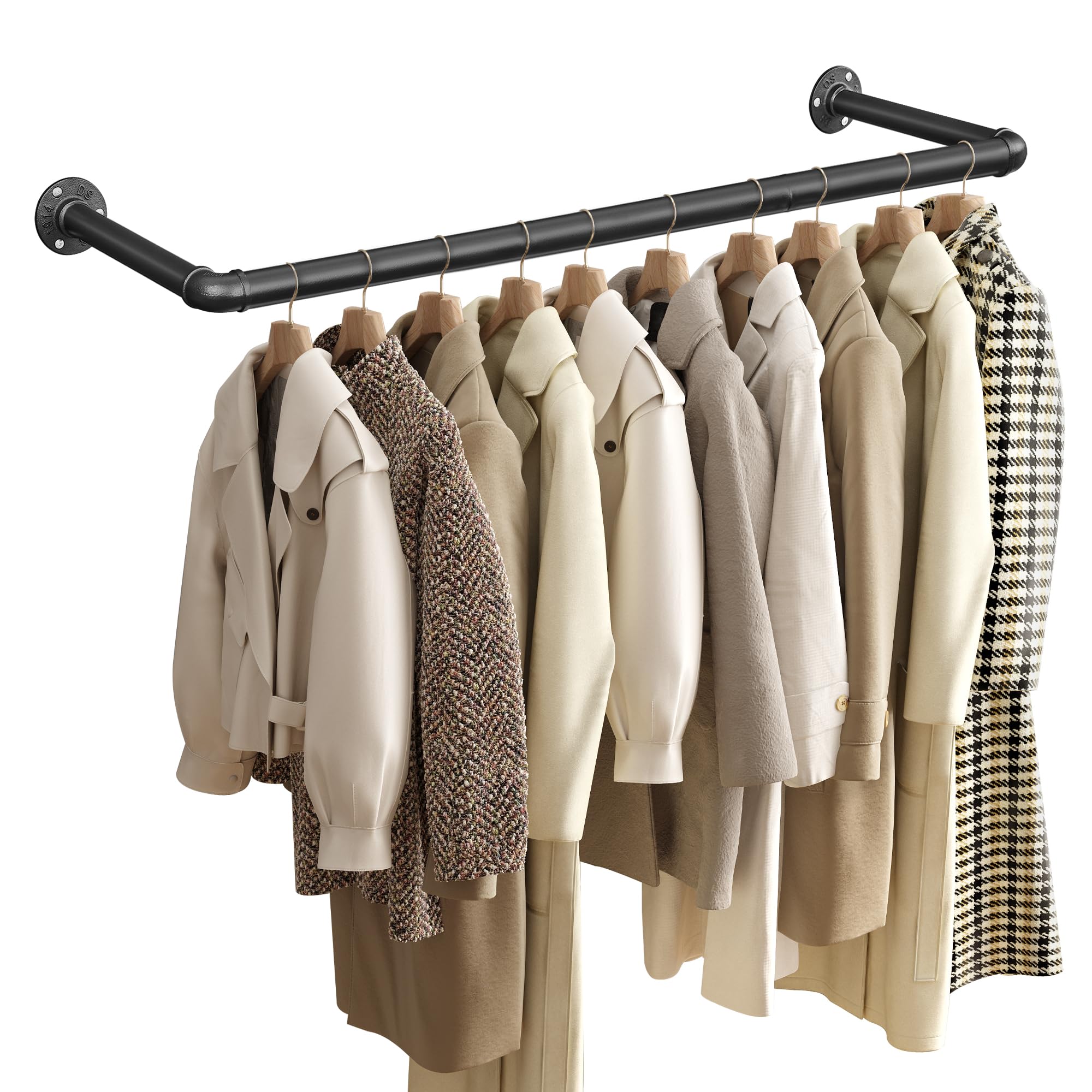 SONGMICS Kleiderstange für die Wand, Garderobenstange, Wandmontage, platzsparend, 92 x 30 x 7,5 cm, einfache Montage, Industrie-Design, für kleine Wohnungen, schwarz HSR67BK