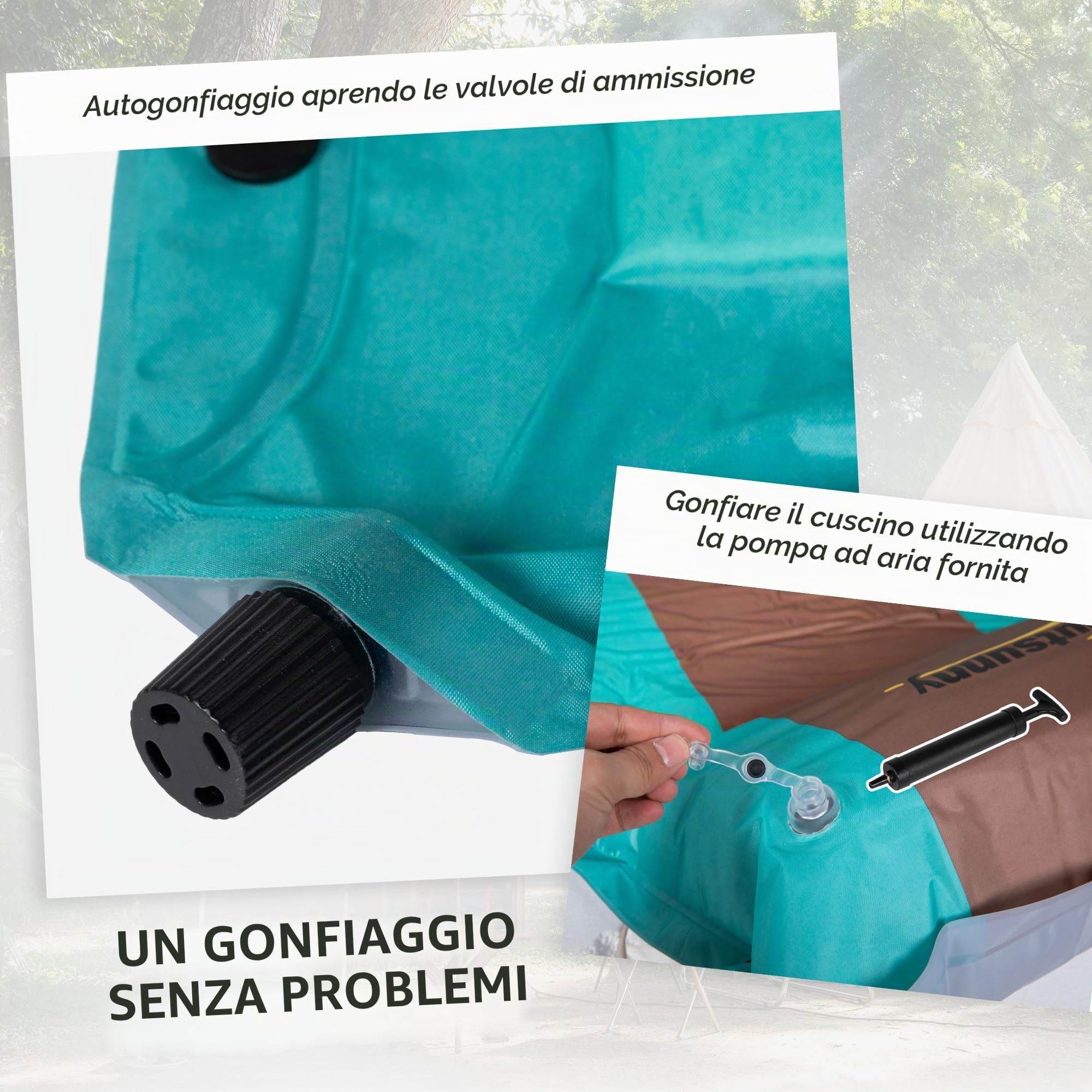 Outsunny Materassino da campeggio per 2 persone con cuscino e borsa per il trasporto - Ultra leggero - Materassino impermeabile per campeggio, viaggi ed escursioni