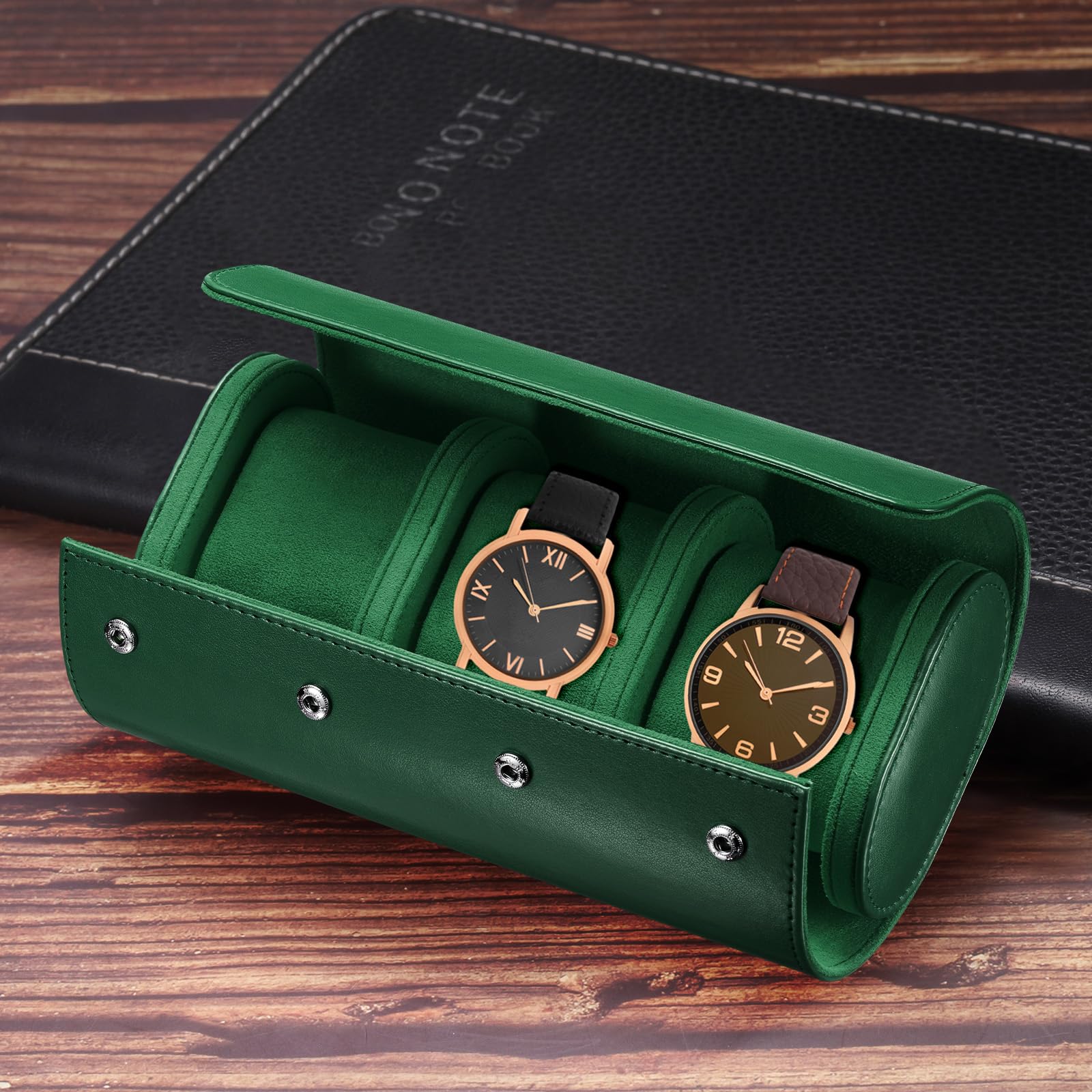 QUARKZMAN Custodia Viaggio Pelle Orologi Singolo Watch Roll Verde