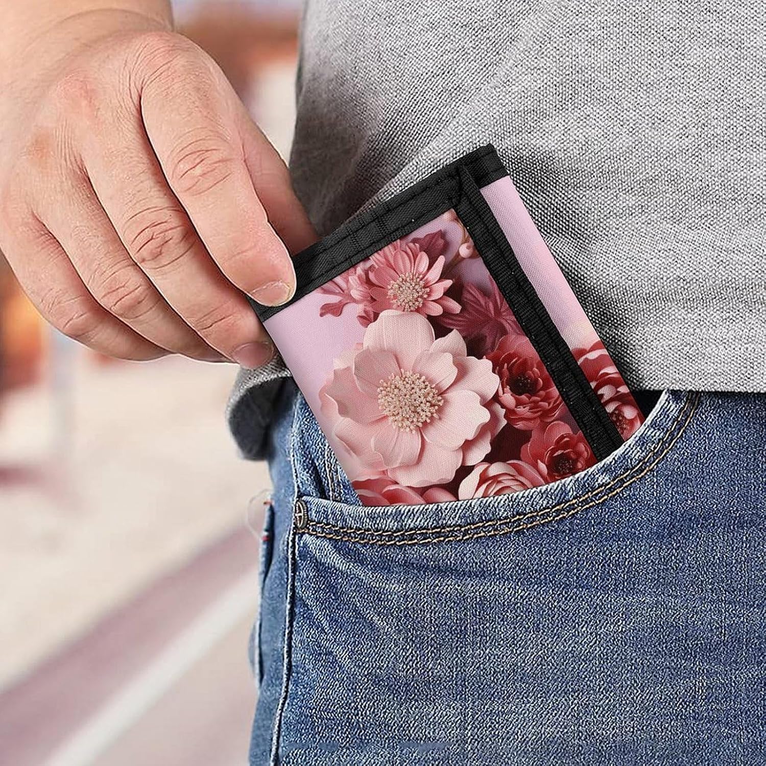 Flowers on Light Background Trifold Wallets Slim Wallet Novelty Pocket Purse Multiple Card Slots Outdoor Travel Wallet Stylish Durable Wallets For Men Women