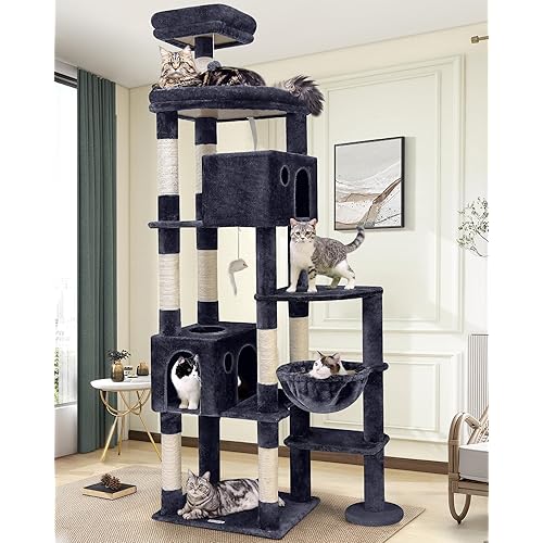 Globlazer Giant Cat Tree, 83 inch Cat Tree for Indoor Cats Large Adult, XXL Cat Tower with 9 Scratching Posts for 20lb+ Heavy Duty Large Adult Cats, F83, Dark Grey
