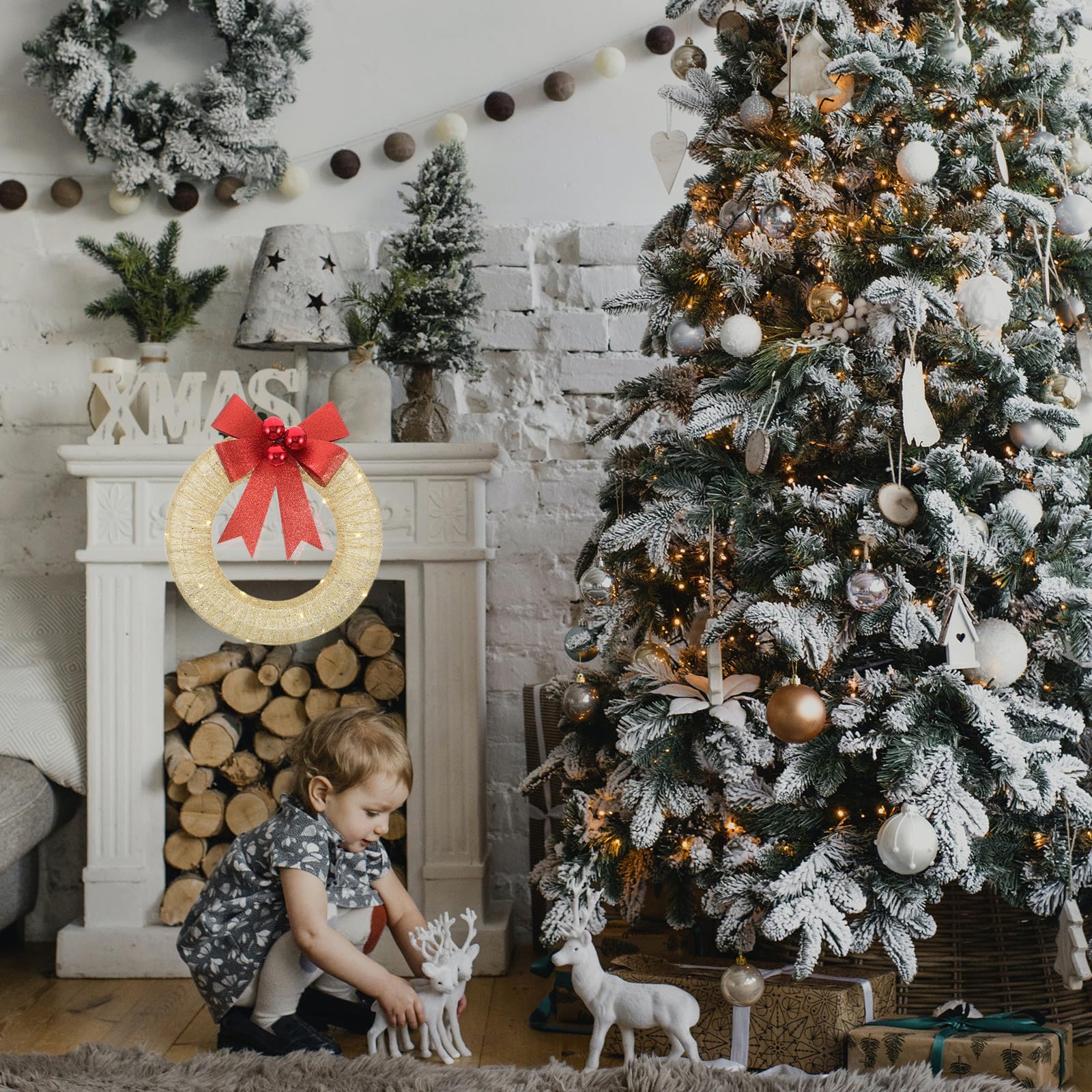 OUNONA Guirnalda de Navidad Iluminada LED para Exteriores Grandes Decoraciones Navideñas con Luz Cálida para Puertas y Paredes para Fiestas de Navidad
