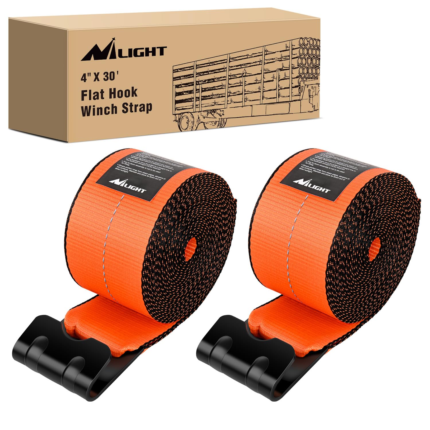 Nilight Truck Straps 4" x 30' Heavy Duty Tie Down with Flat Hooks