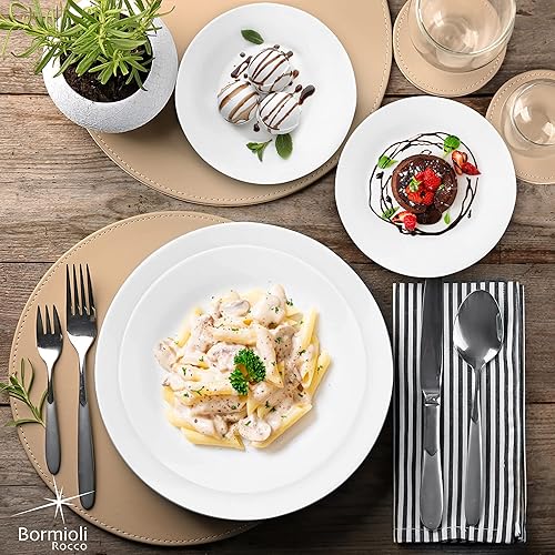 Miniatura 5 de Bormioli Rocco Juego de 6 platos de cena White Moon de 106 pulgadas templados sin plomo aptos para lavavajillas y microondas fabricados en España