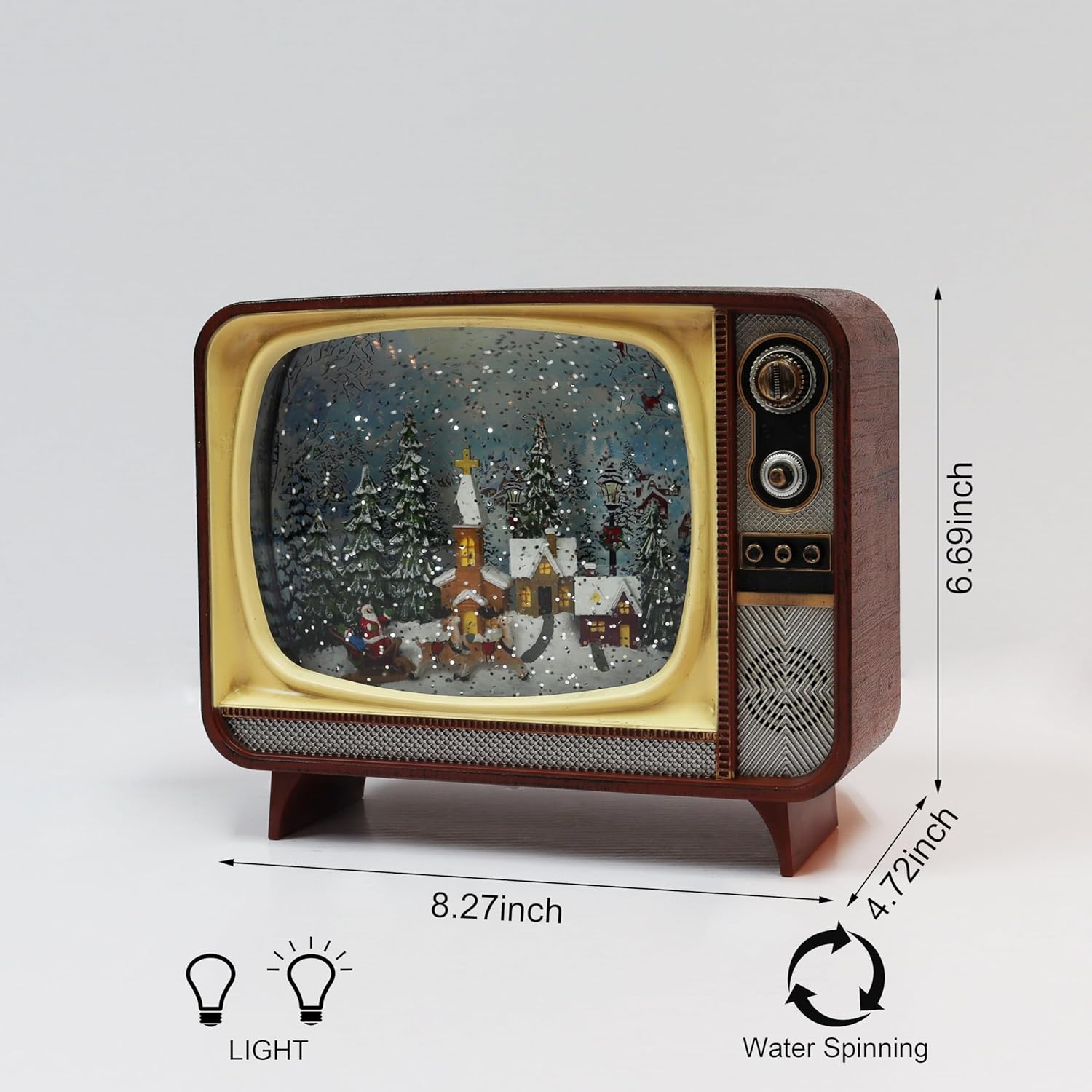 Moments in Time Retro Christmas TV Scene LED Light-Up Water Spinning Snow Globe Battery Operated Holiday Decor Handcrafted Acrylic Display (3xC Batteries)