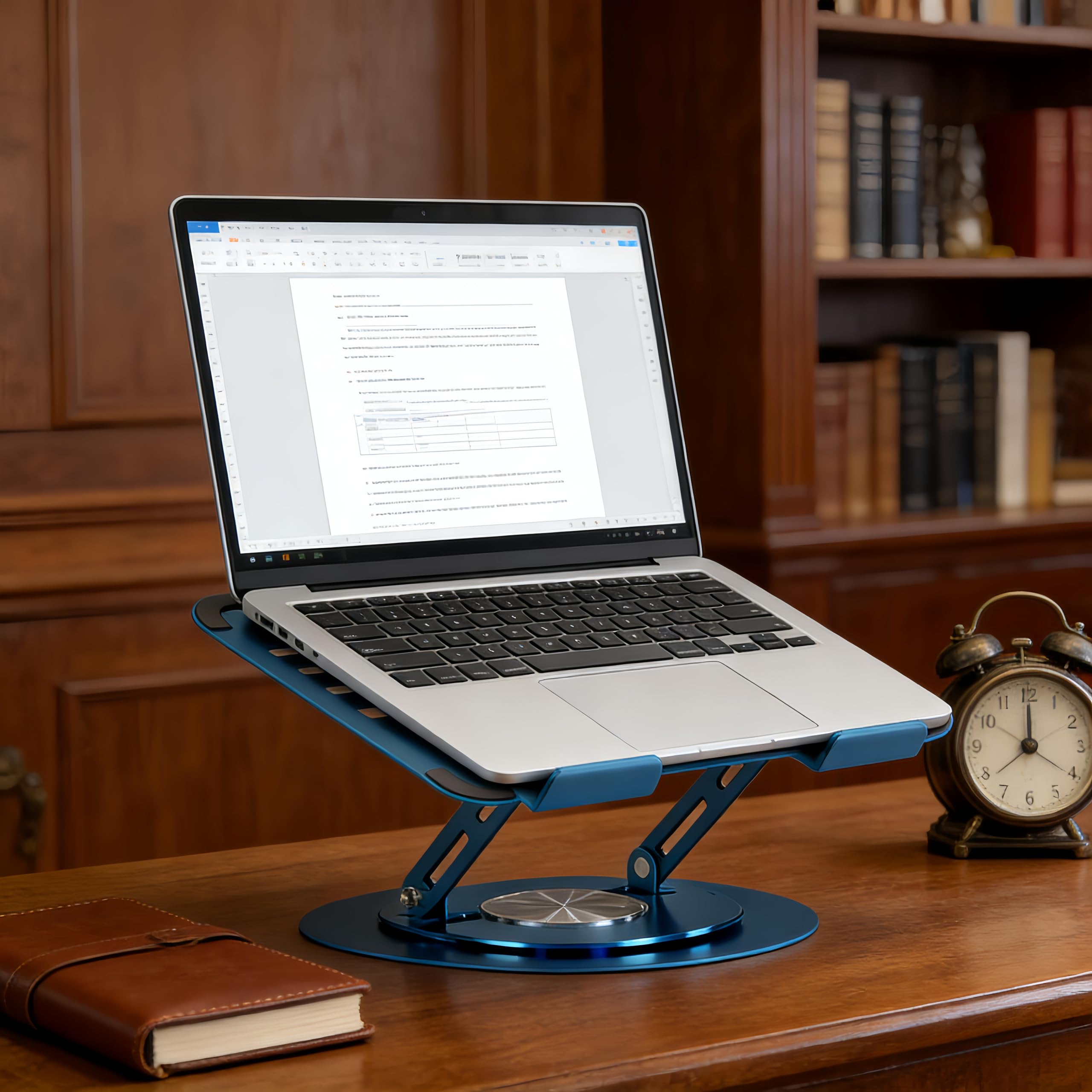 Soporte para laptop, soporte ajustable de 360 grados, soporte plegable de diseño ergonómico, altura ajustable, compatible con todos los portátiles de 10 a 17 pulgadas, acero al carbono, azul