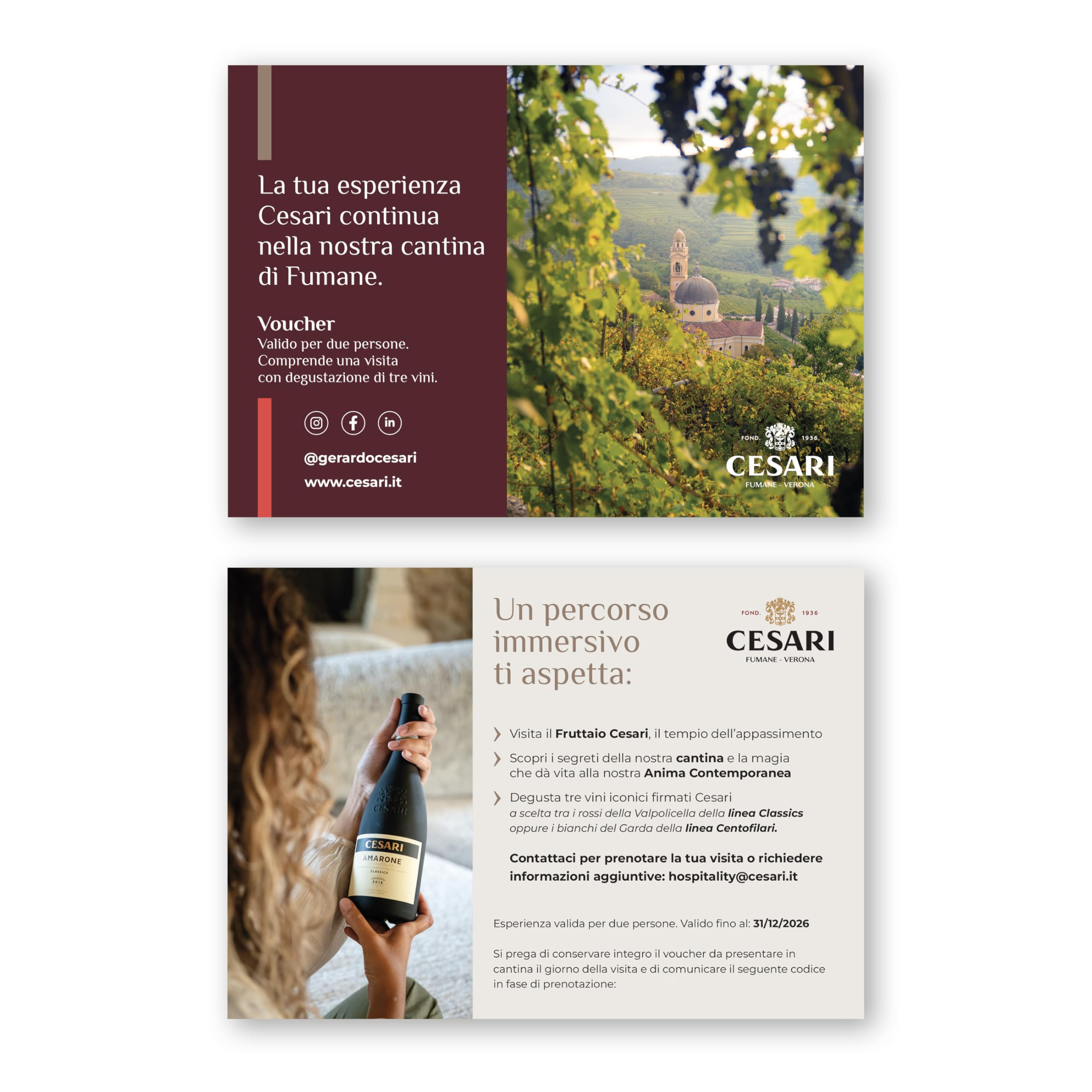 Cesari - Confezione regalo con Esclusiva Esperienza Cesari per 2 persone e Lugana DOC 2024-1 bottiglia da 750 ml