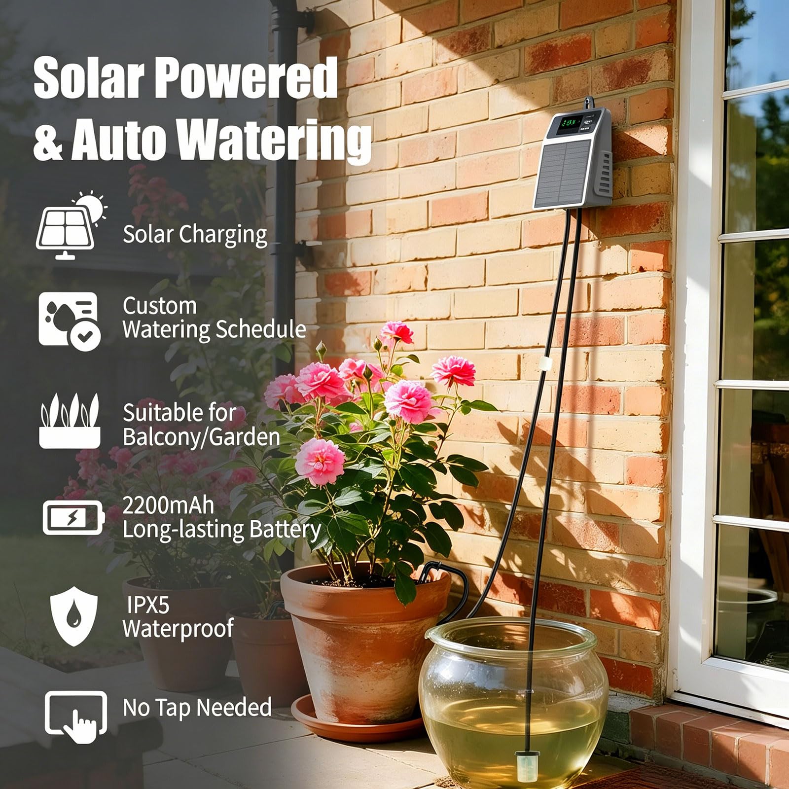Sistema de riego automático por goteo solar con manguera de riego de 10 m | Bomba automática de riego de jardín, sistema de riego para jardín, plantas en macetas, invernadero, patio, interior, exterior