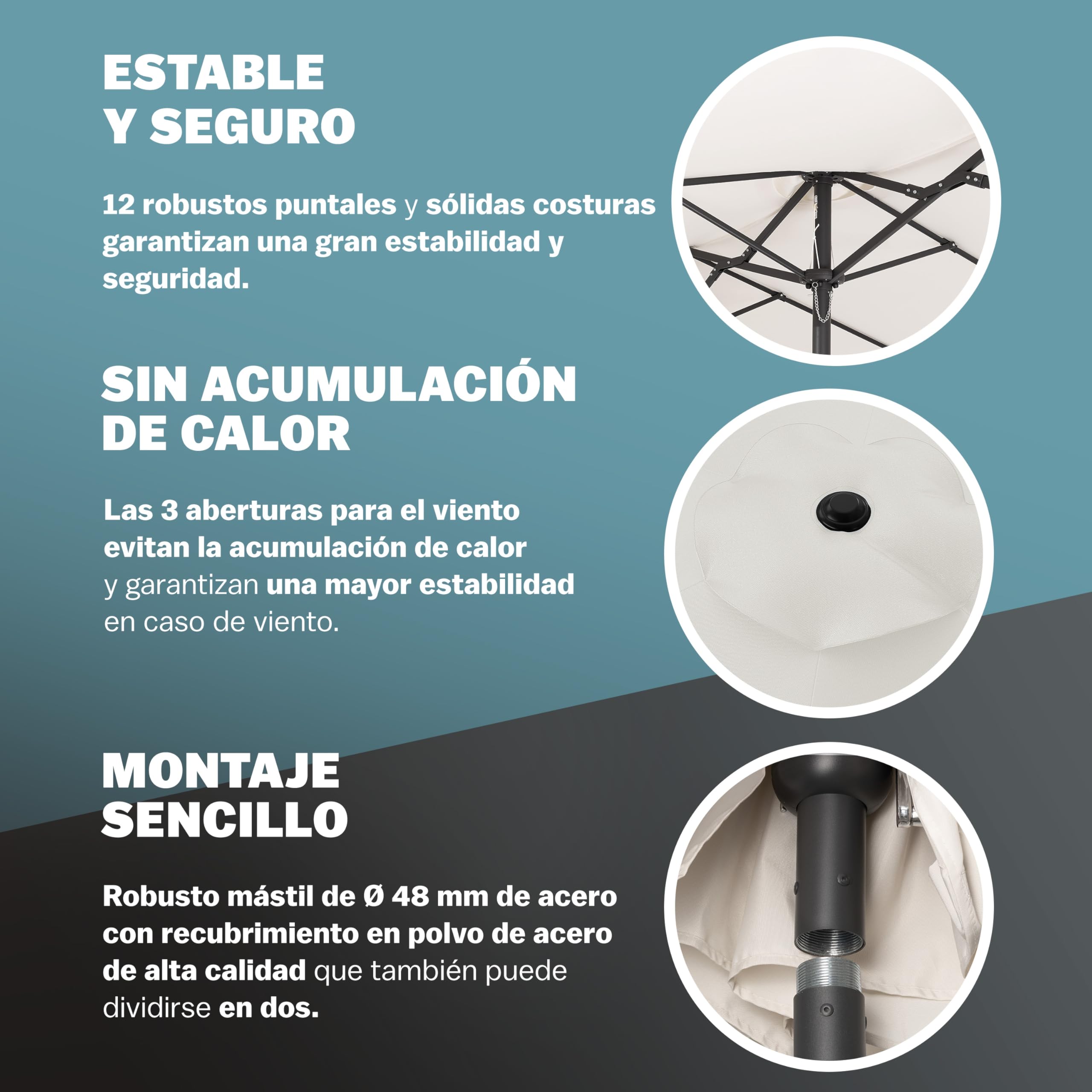 Kingsleeve® Sombrilla Grande Jardín 4,60x2,70 m Parasol Doble con Manivela Protección UV 80+ Resistente al Agua Ideal Exterior Patio Terraza Playa Piscina Balcón Incl. Funda Protectora Crema