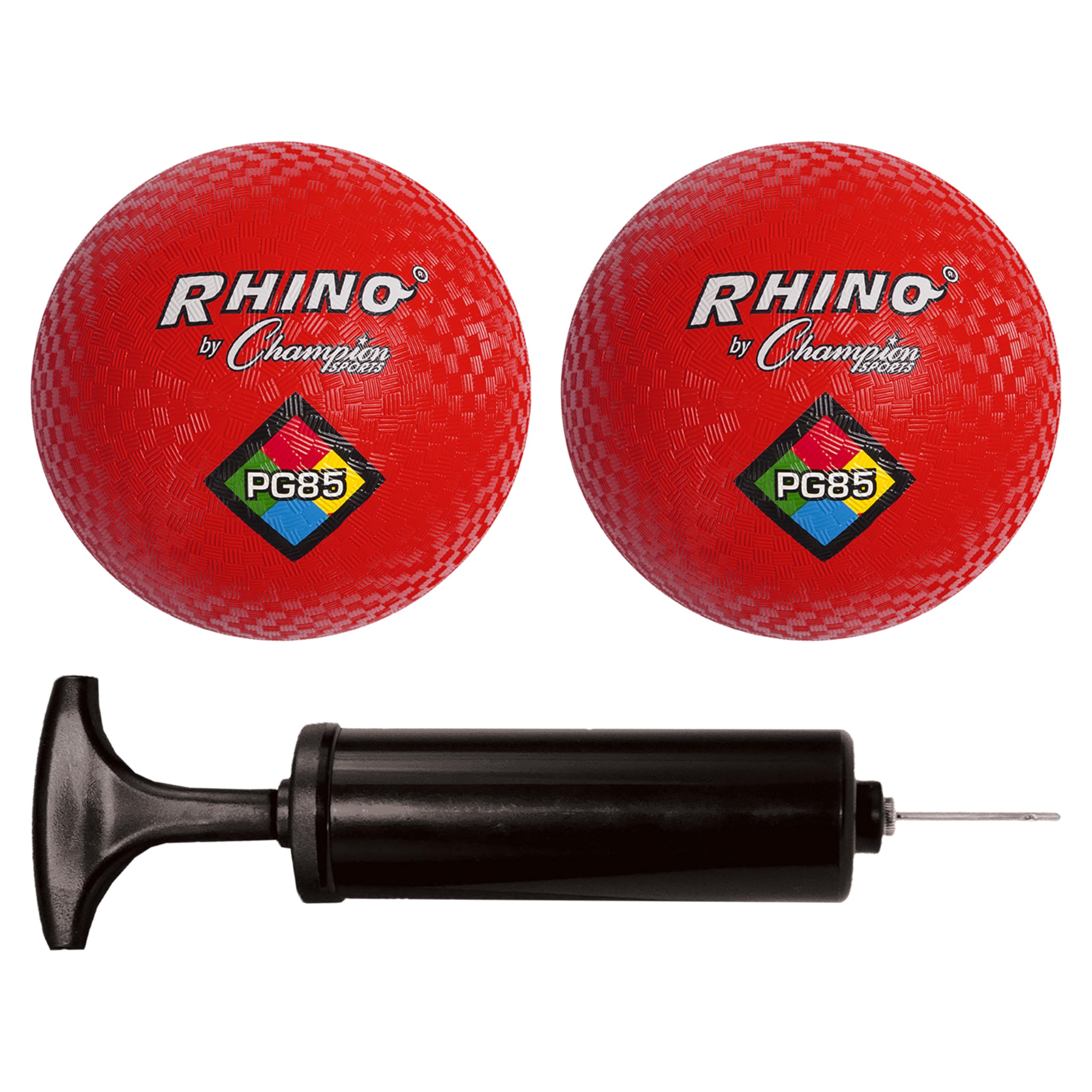 Champion Sports Rhino Spielplatzball, 21,6 cm Durchmesser, zweilagig, mit Nylon umwickelt, mit Pumpe, Rot, 2 Stück