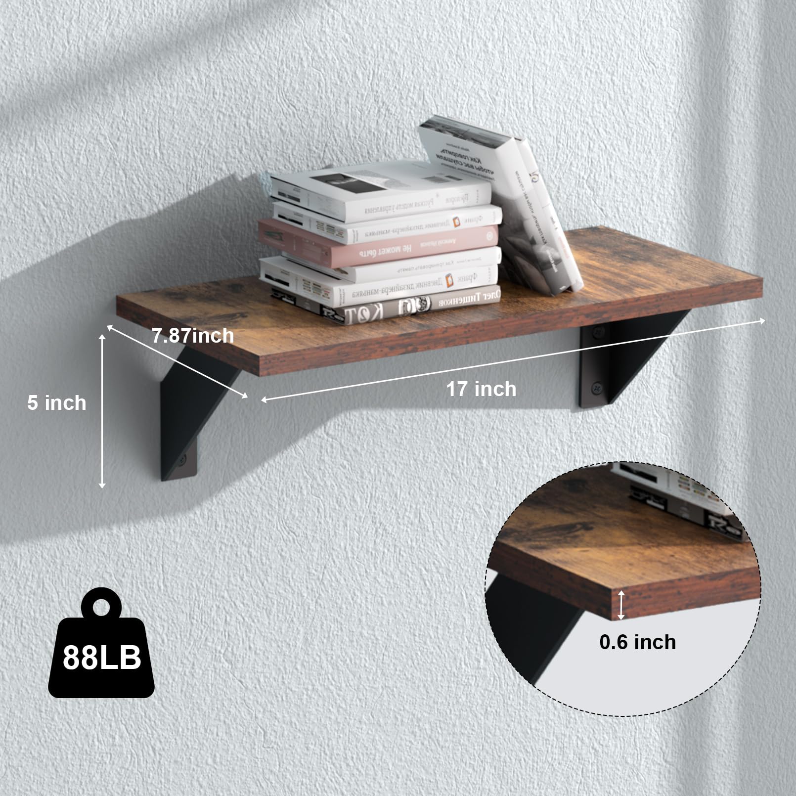 Snapklik.com : SOGAL 17Inch Wall Shelves,Rustic Wood Shelves For