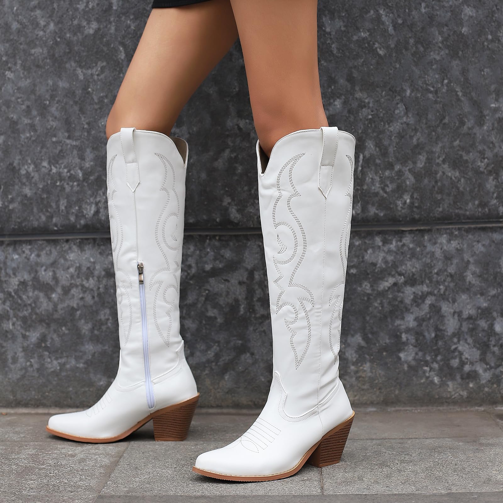 Gicoiz Mujer Exterior Knee High Clásica Botas de Vaquero Embroidery