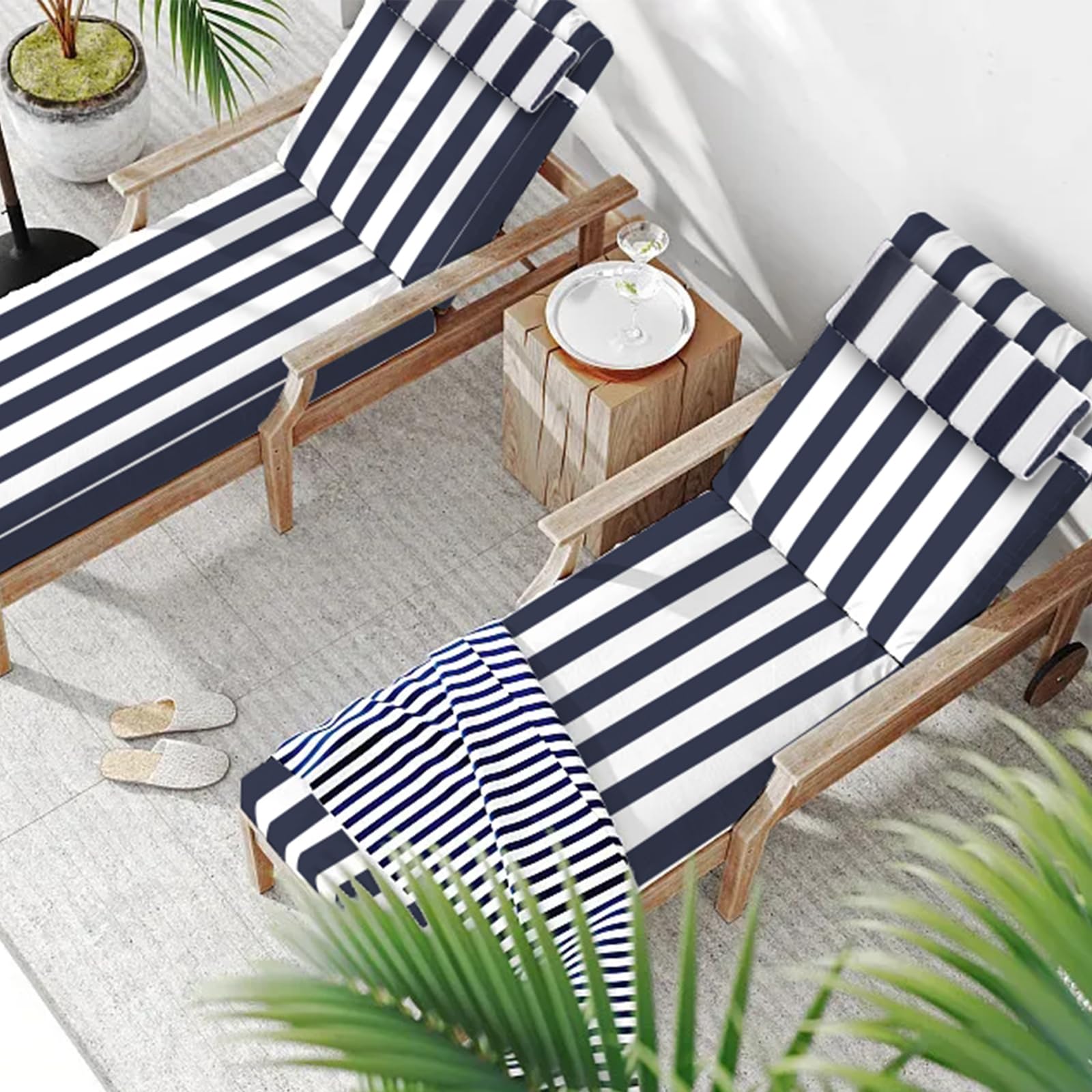 Cojín para patio al aire libre con reposacabezas, con 100% poliéster, cómodo y elegante cojín de patio 72 x 21 (blanco marino) 4