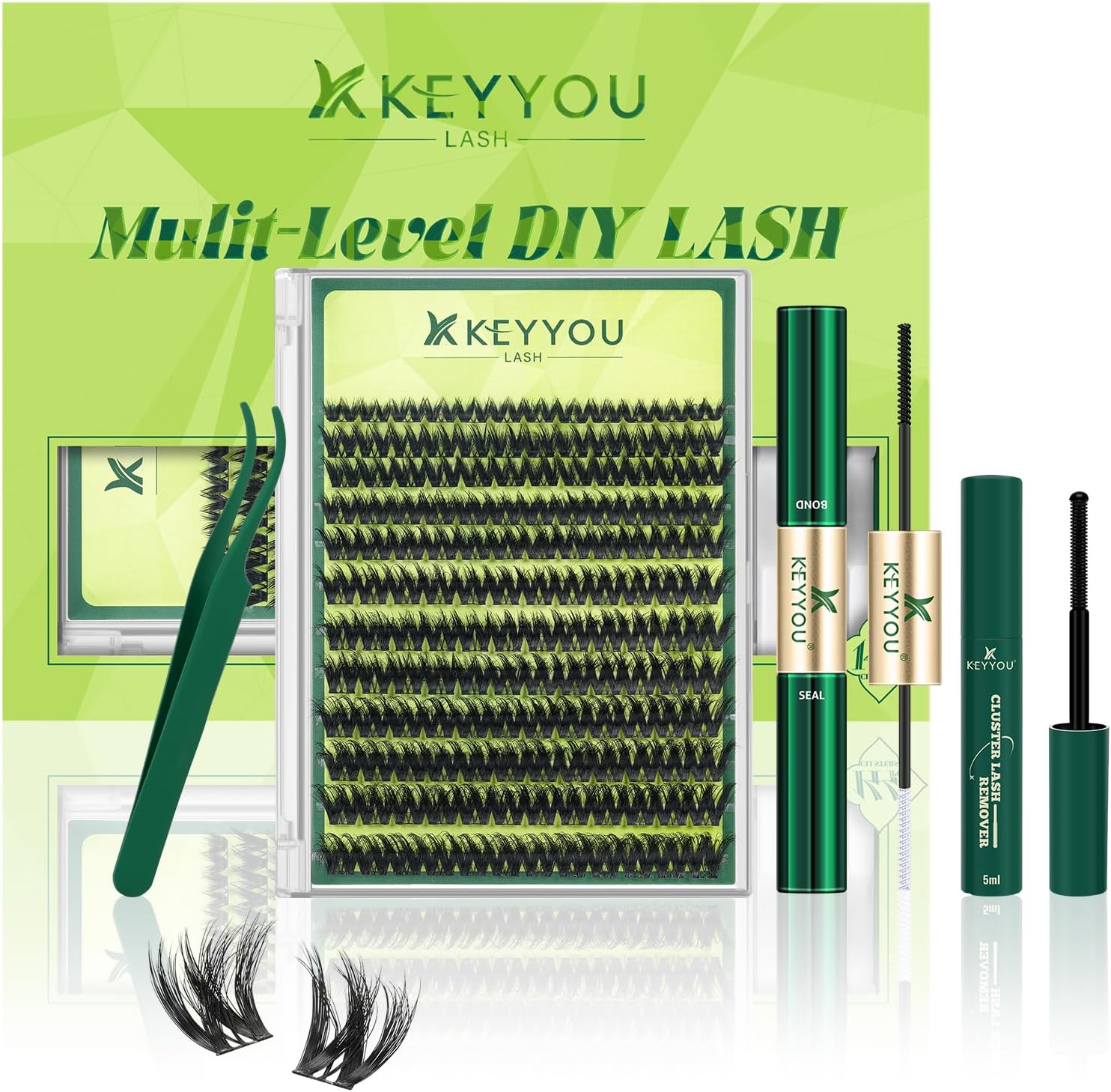 Lash Extension Kit 3D Effect Volume Lash Clusters Flaunt Style 144PCS D Curl Waterproof DIY Kit Flora Inspired Wispy Look LengthLock 8–18mm Ultra-Thin Black Band (PuffSilk V3D01 Kit)