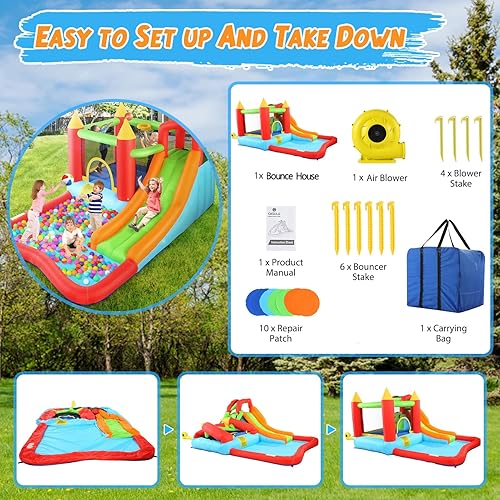 Miniatura 5 de Casa de rebote, castillo inflable con soplador para niños de 3 a 12 años, parque acuático para exteriores e interiores para patio trasero con