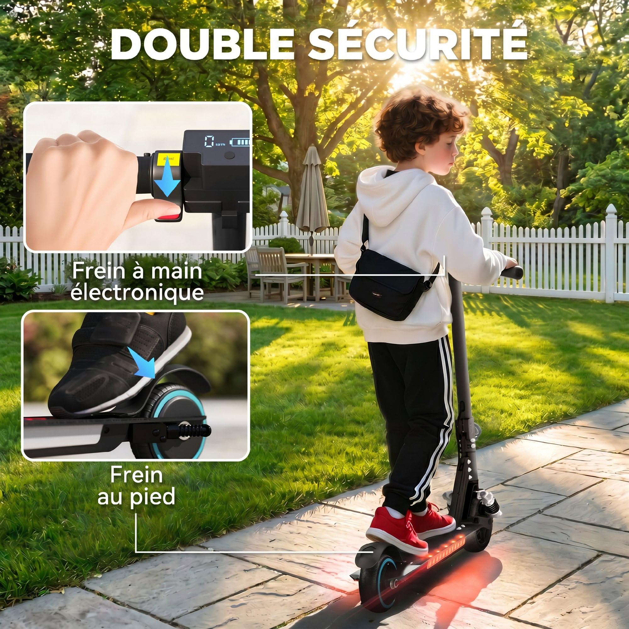 SPORTNOW Trottinette électrique pour Enfants 6-14 Ans Double Frein Noir | Scooter Électrique Pliable pour Enfants, Autonomie 6 km, Vitesse Maximale 14 km/h, Lumières LED Colorées, Aluminium