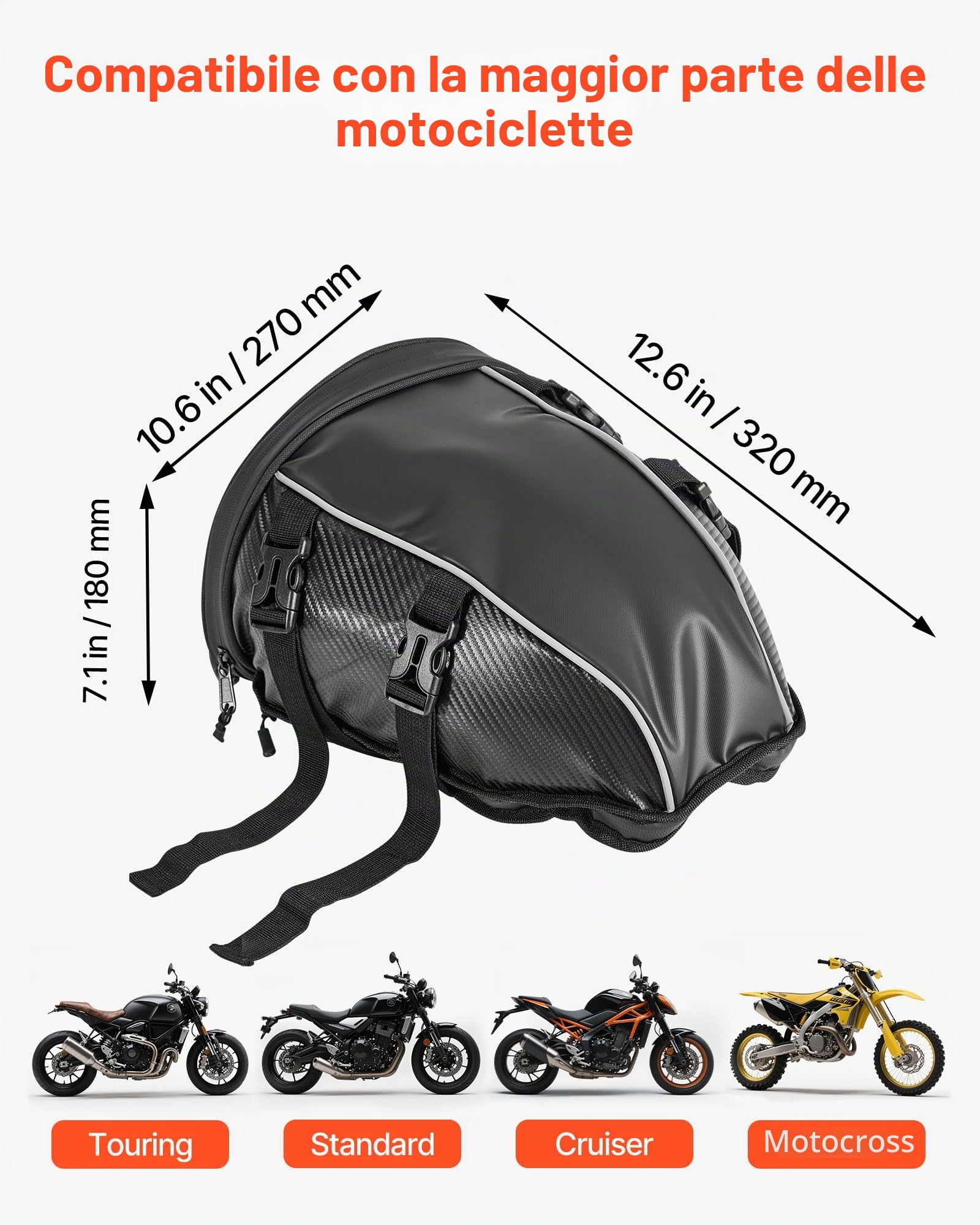 VEVOR Borsa Posteriore per Moto, Espandibile 10 L, Impermeabile, Antipioggia, Zaino, Tracolle, Tasca, Nero