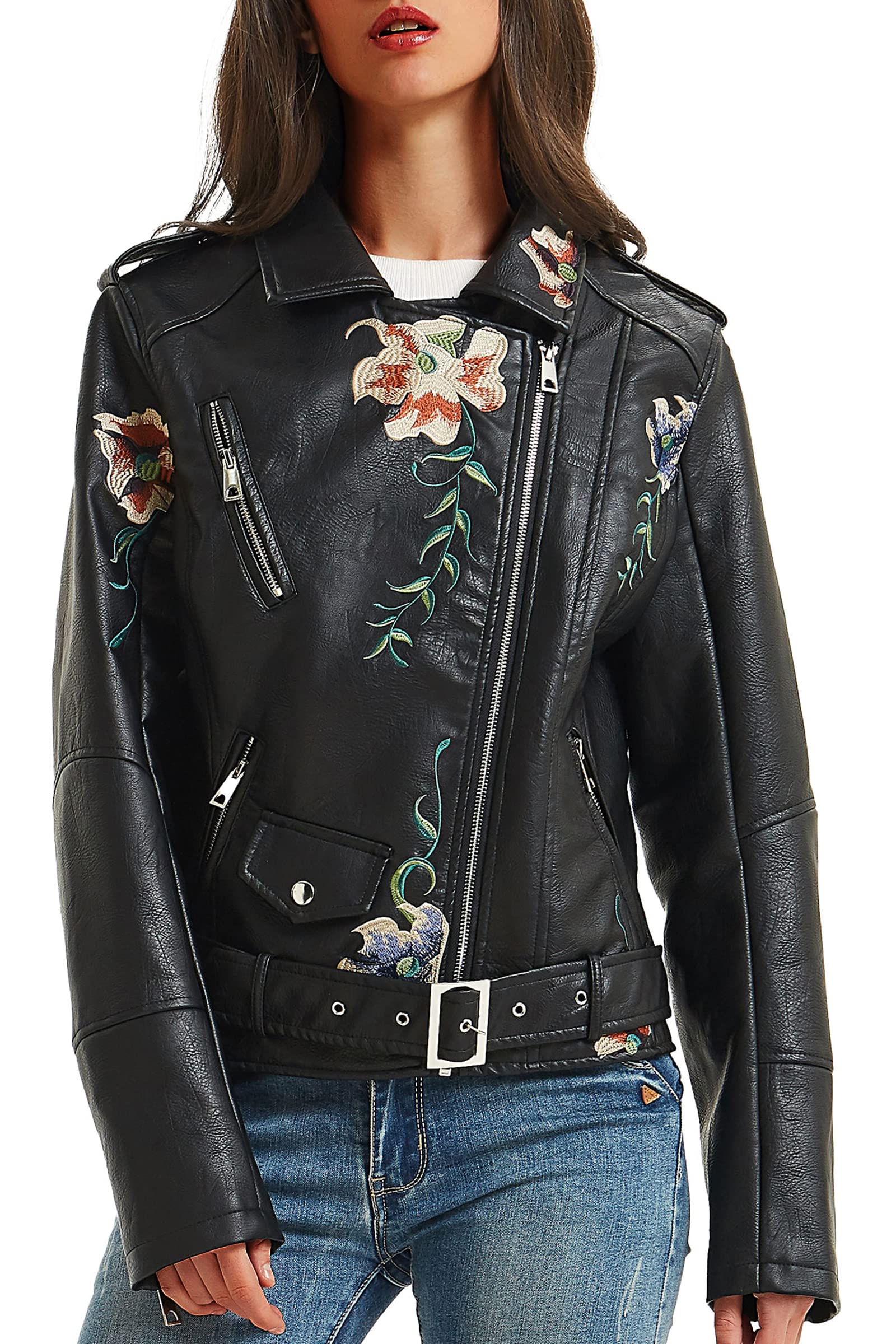 BELLIVERA Veste en faux cuir pour femmes - Manteau Moto Bike