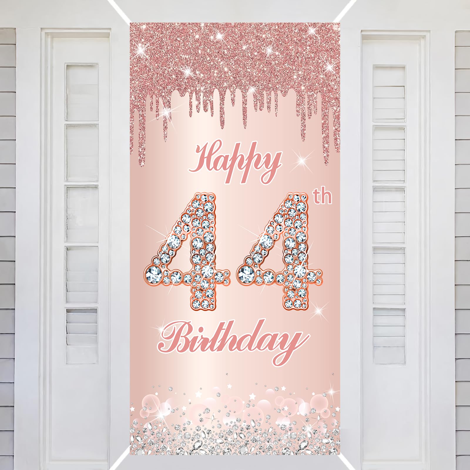 44th Happy Birthday Decorations Door Banner Pink Rose Birthday Banner for Party Backdrop for Women Door Cover Party Decoration Supplies Poster — image 1