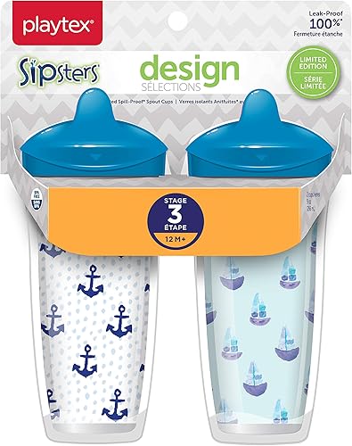 Playtex Baby Sipsters Stage 3 - Vaso con boquilla a prueba de derrames, a prueba de fugas, para niños, color azul, edición limitada, 9 onzas, 2