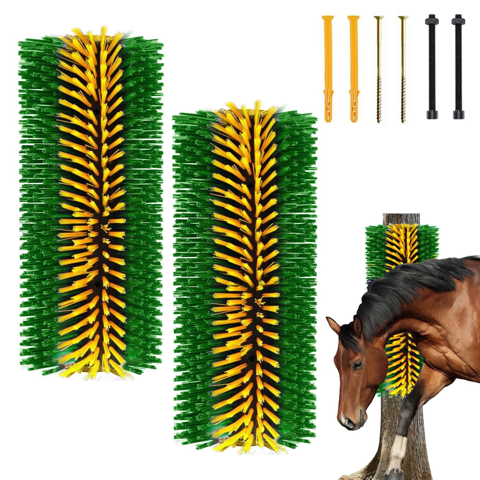 2 Brosses à Gratter pour Bétail, Grattoir universel pour Cheval, Brosse de Massage Complet pour Cheval Chèvre Vaches Moutons Cochons Bétail (Jaune et Vert)