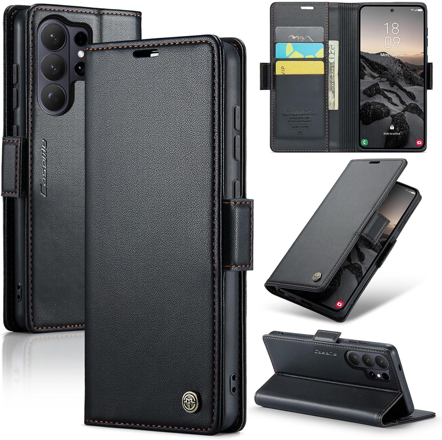 For Samsung S26 Ultra Wallet Case: Premium PU Leather Magnetic Flip Design - with [RFID Blocking Support] [Credit Card Holder] [Foldable Stand] Elegant Magnetic Clasp for Women Men (Black, S26 Ultra)
