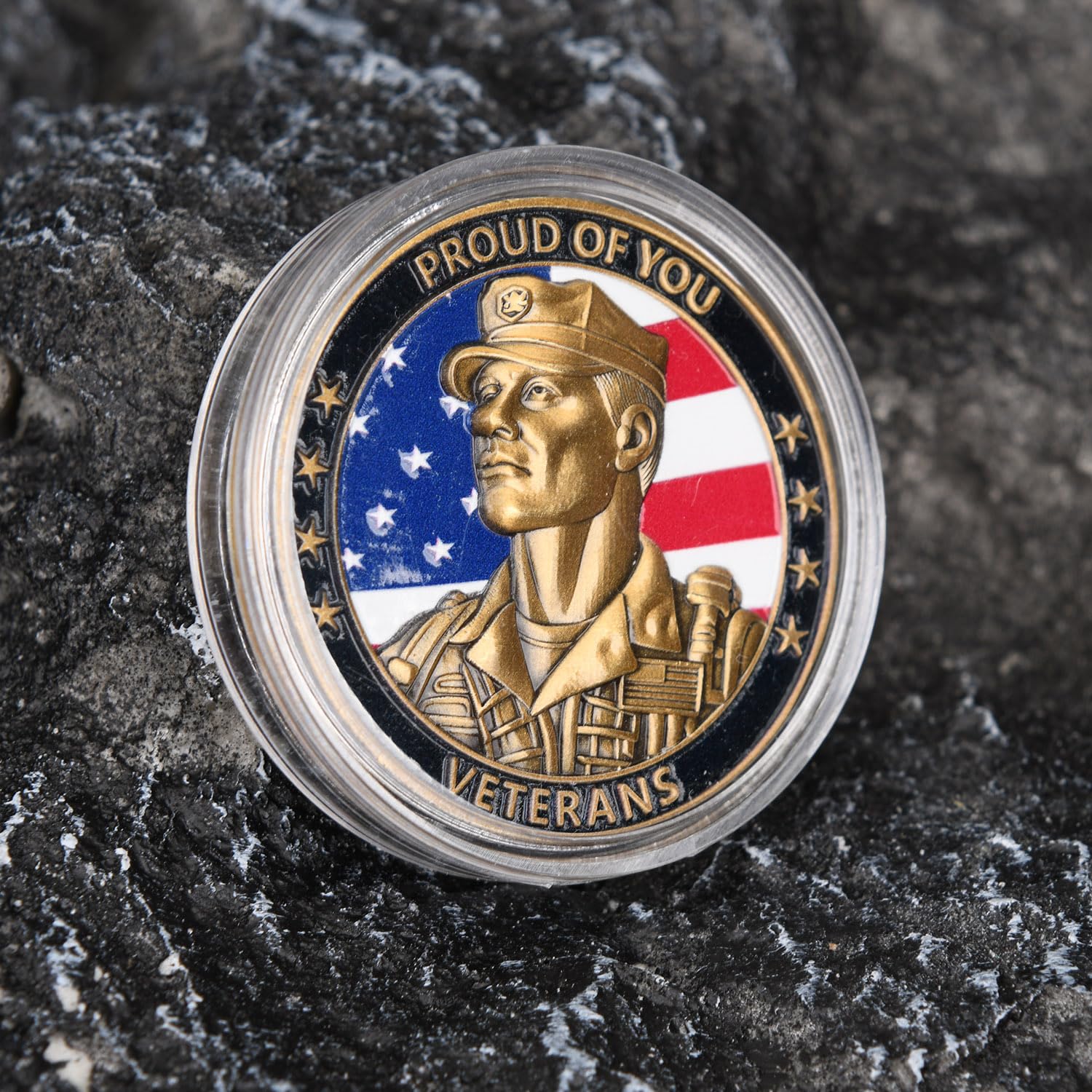 Pièce de monnaie couleur 3D du défi des vétérans américains – Jeton d'appréciation militaire double face pour l'honneur et le courage, 4,9 cm en alliage de zinc
