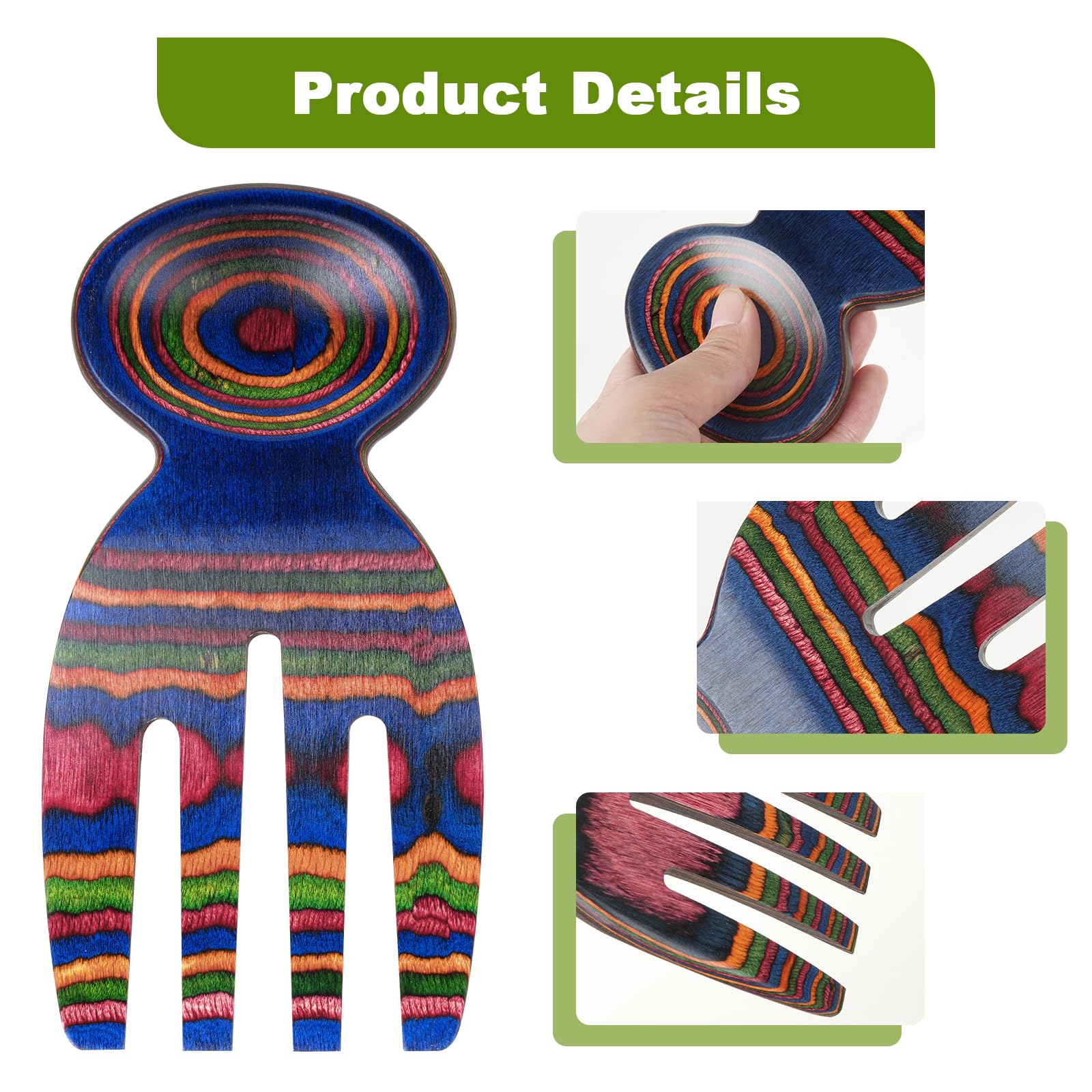 MYRAINBOW Pinzas de ensalada, mano de ensalada, pinzas de ensalada de madera de Pakkawood para servir, juego de utensilios de servir, juego de utensilios de cocina