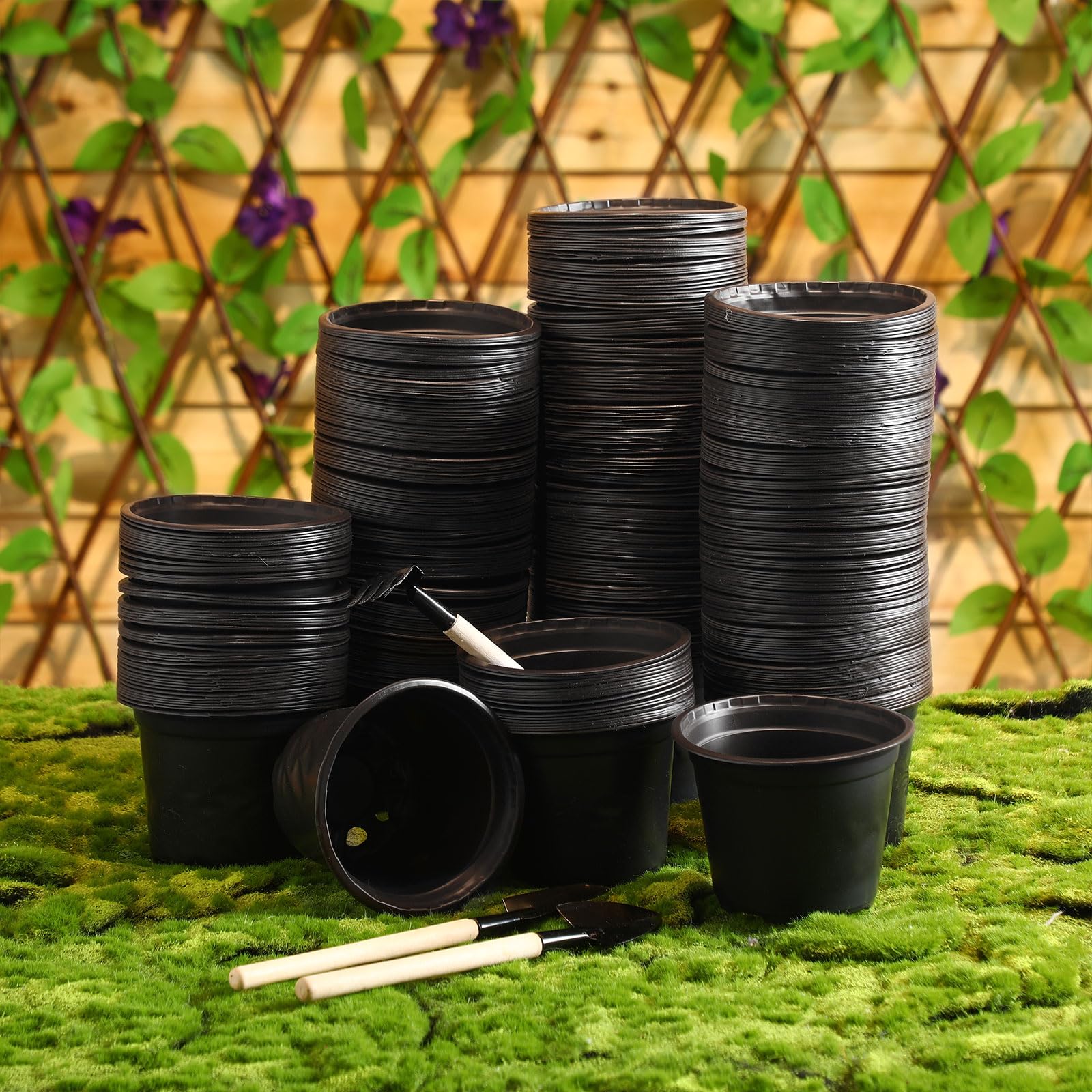 Hushee Lot de 1 500 pots de semis en plastique de 15,2 cm avec trous de drainage – Jardinières pour le démarrage des semis, la transplantation de fleurs d'intérieur et d'extérieur (noir)