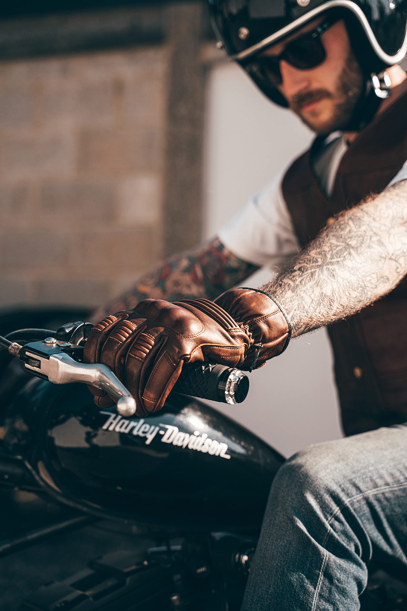 Texpeed Guanti Moto Uomo - Guanti Classici, Vintage, Rinforzato, Estiva invernali in Pelle con Protezioni Nocche e Dita, Palmo Rinforzato Armatura - Nero o Marrone