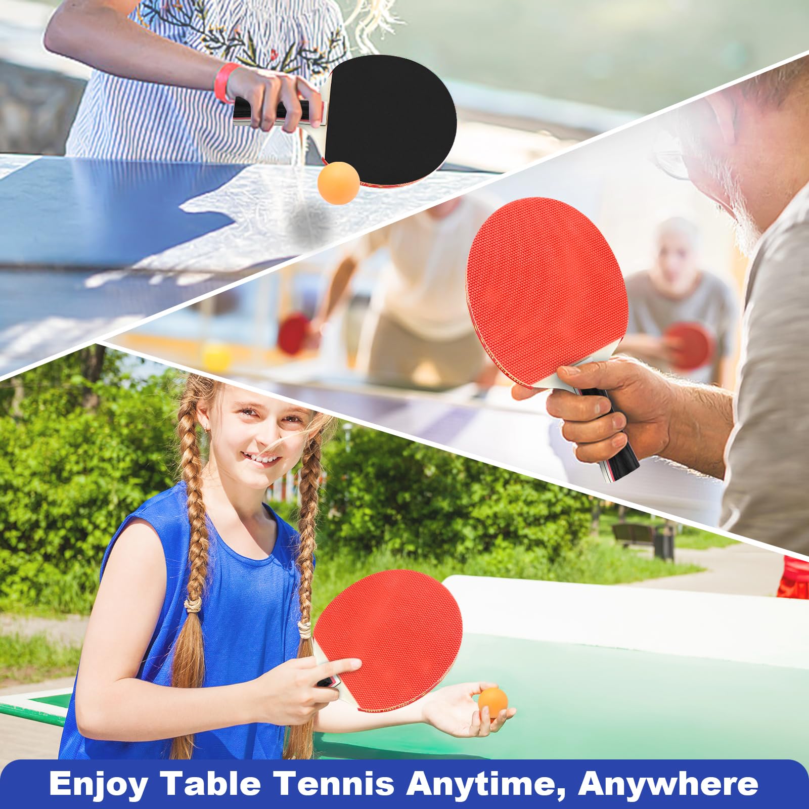 Xpieoyrm 2 Set di racchette da ping pong, Ping Pong Set includere 4 Racchette Ping-pong 8 palline e borsa, Custodia per Accessori da Ping pong per Interni ed Esterni, per Principianti ed Esperti