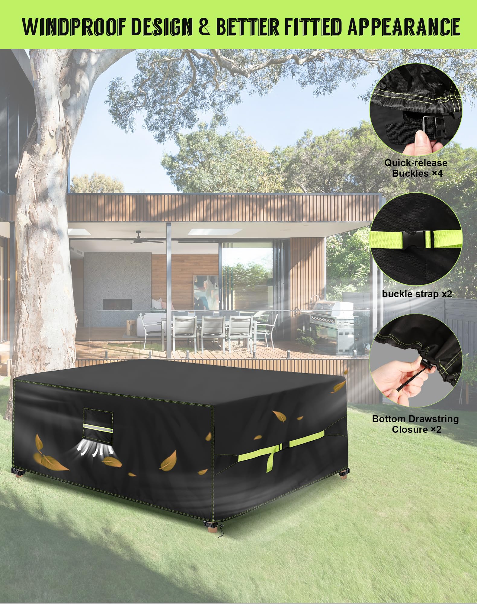 VDISRR Tuinmeubelafdekking, weerbestendige beschermhoes voor tuinmeubelen met ventilatievenster, robuust 420D Oxford-afdekzeil, waterdicht, perfecte bescherming voor tuin- en balkonmeubels (230 x 165 VDISRR Tuinmeubelafdekking, weerbestendige beschermhoes voor tuinmeubelen met ventilatievenster, robuust 420D Oxford-afdekzeil, waterdicht, perfecte bescherming voor tuin- en balkonmeubels (230 x 165