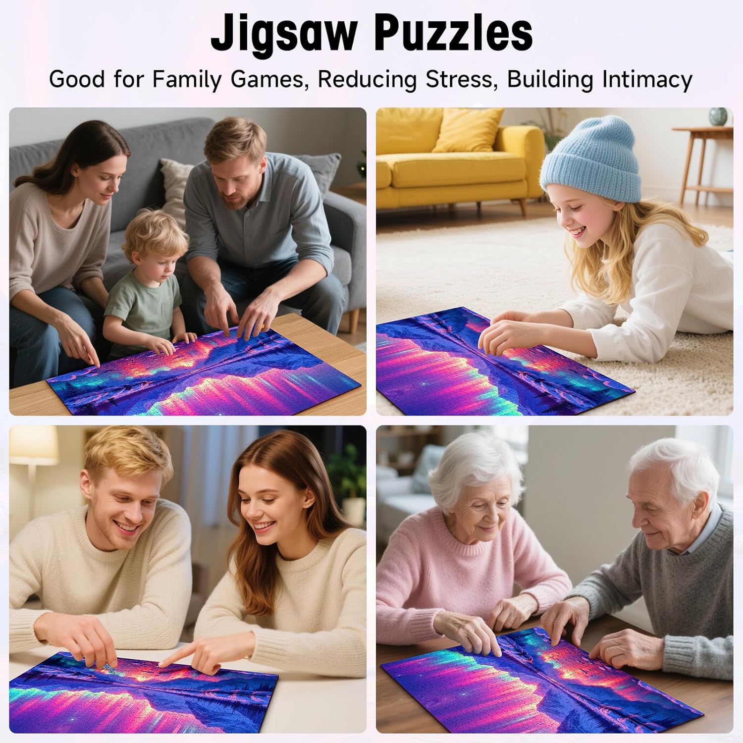 Northern Lights Puzzles for Adults 1000 Pieces, Aurora Borealis Jigsaw for Wall Decor, Stress Relief & Family Games, 28x20 Inch Winter Landscape Art