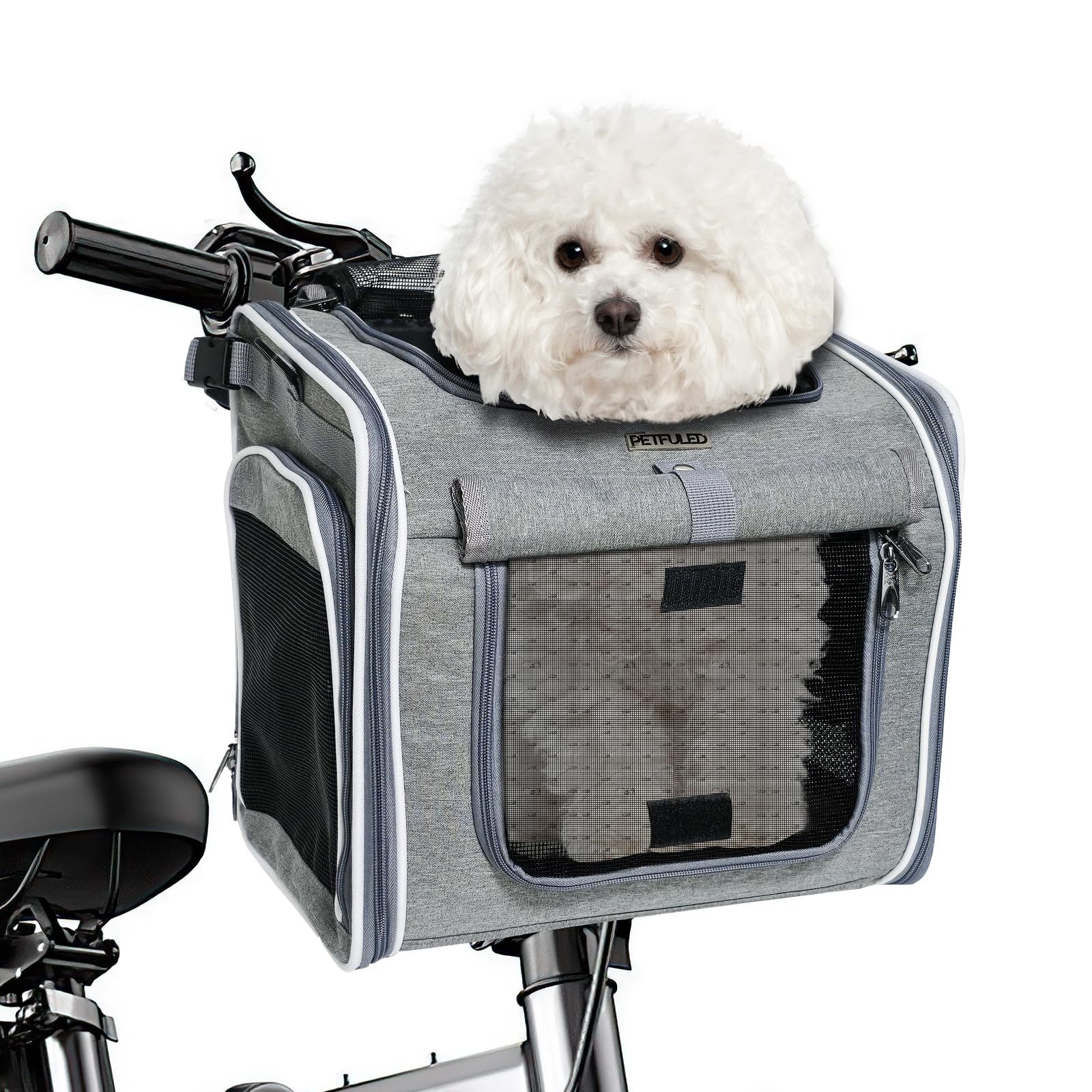 Panier de vélo avant pour chien 4 en 1 - Extensible - Panier de vélo pour chien jusqu'à 7 kg - Avec coussin, sac à dos de transport pour animaux de compagnie avec 4 portes ouvertes et 4 fenêtres en