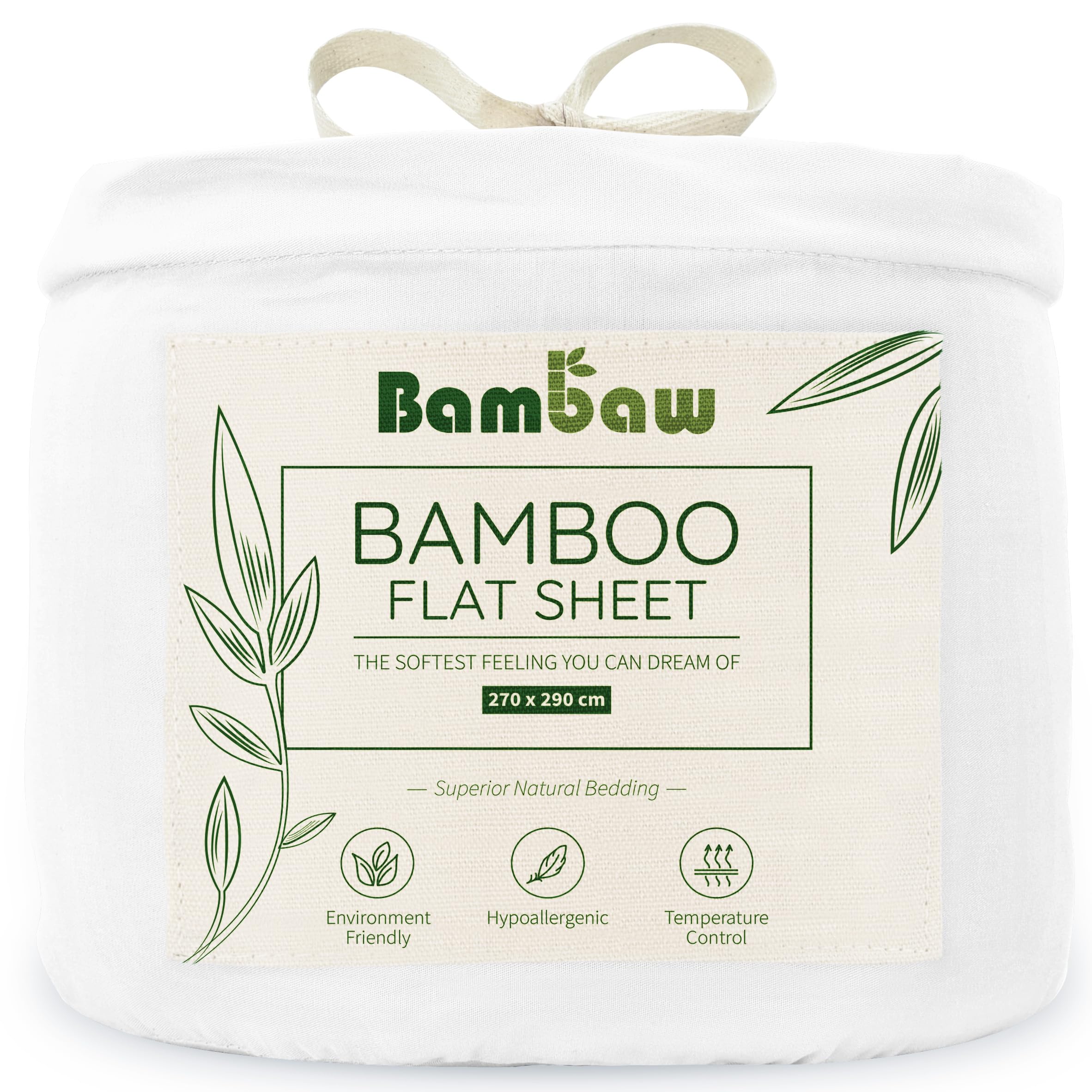 Bambaw Bamboo Flat Sheet King Size, 270x290 cm, Keep Cool at Night Anti Dust Mite King Size Bedding