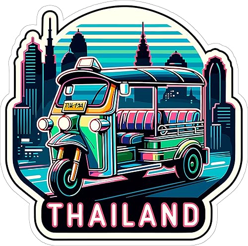 Adhesivo de Tailandia con diseño retro de horizonte, vinilo pequeño impermeable para botella de agua, taza, pasaporte, libro de recortes, cuaderno,