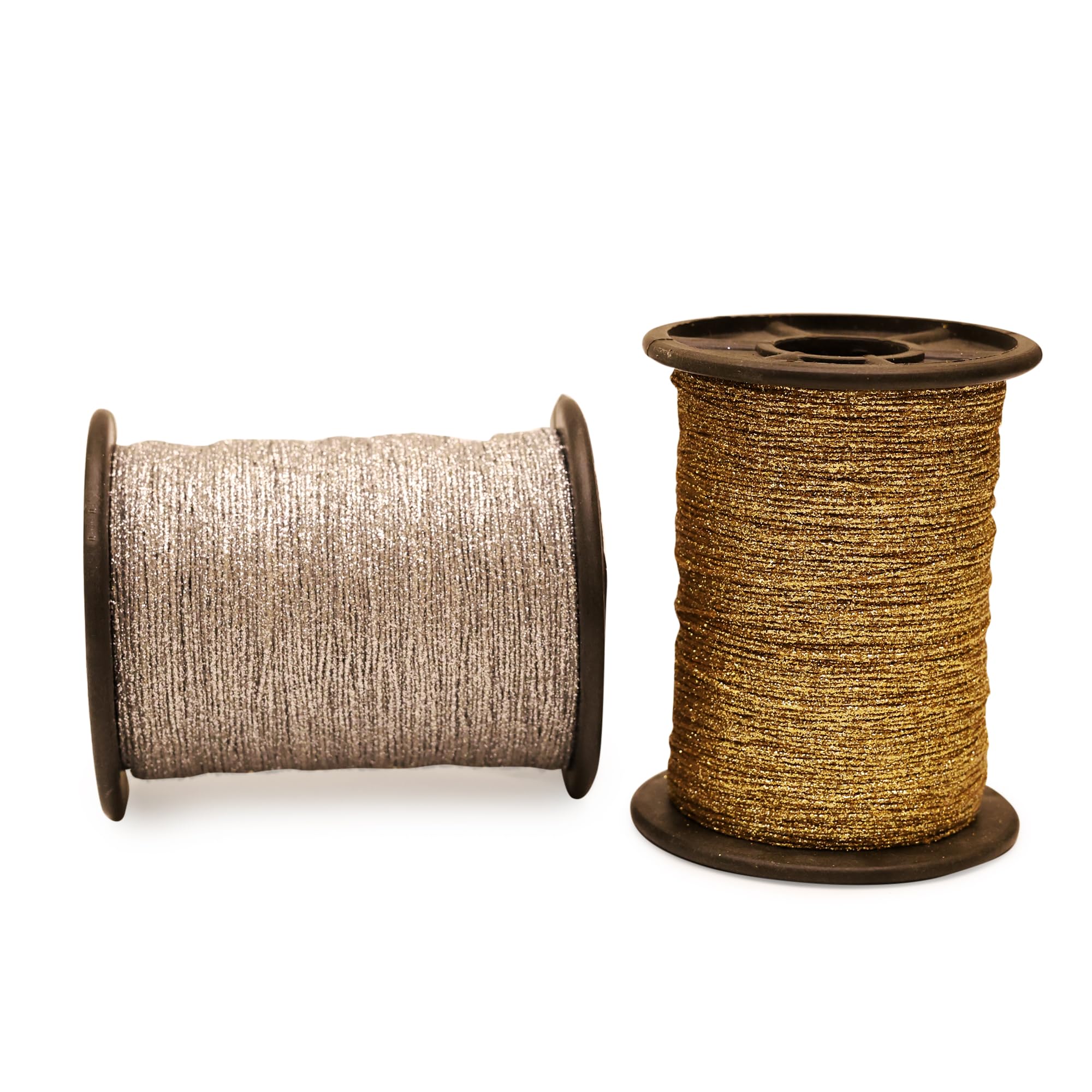 EmbroideryMaterial 1 MM Thin Metallic Glitter Dori Thread for Craft, Jewellery Making, Sewing, Embroidery Work, Toran Making (250 Meters/Roll, 2 Rolls, Golden & Silver)