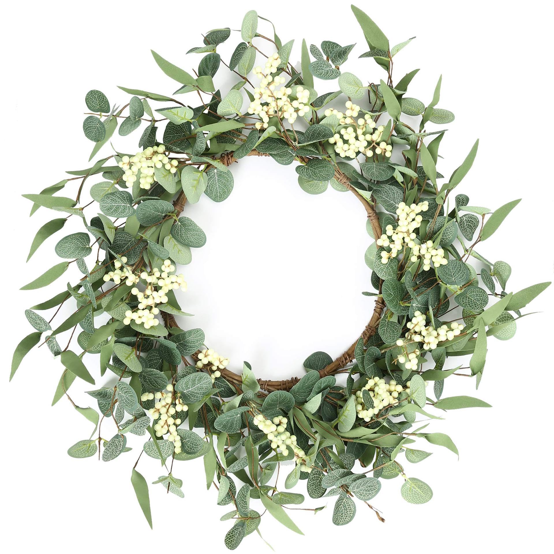 Homeily 20-Inch Artificial Eucalyptus Wreath, White Berry Spring Door Decor