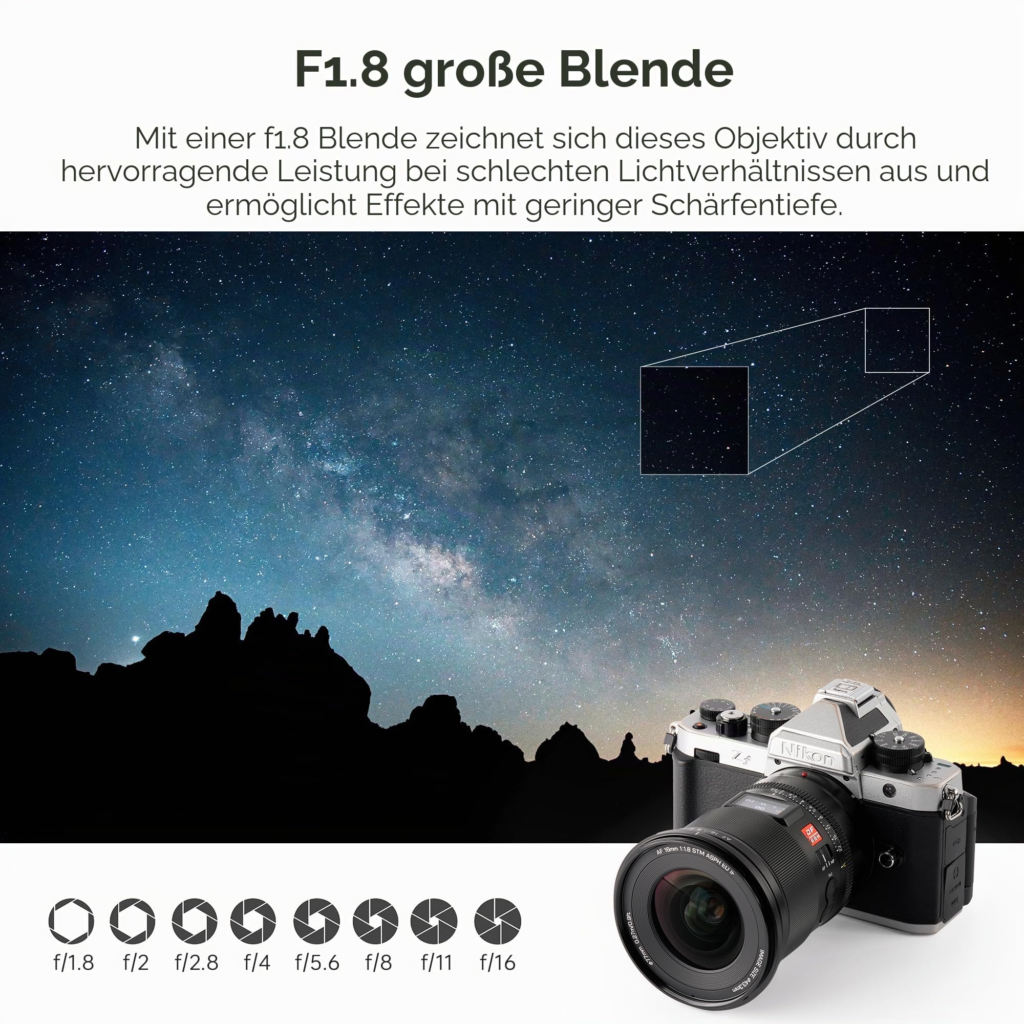 VILTROX 16mm f/1.8 Z Objektiv für Nikon Z-Mount Vollformat Prime Weitwinkel Autofokus Objektiv mit LCD-Bildschirm AF/MF-Schalter, Kompatibel mit Nikon Z Mount Z5 Z50 Z6 Z6II Z7 Z7II ZFC Z30 Z9 Z8