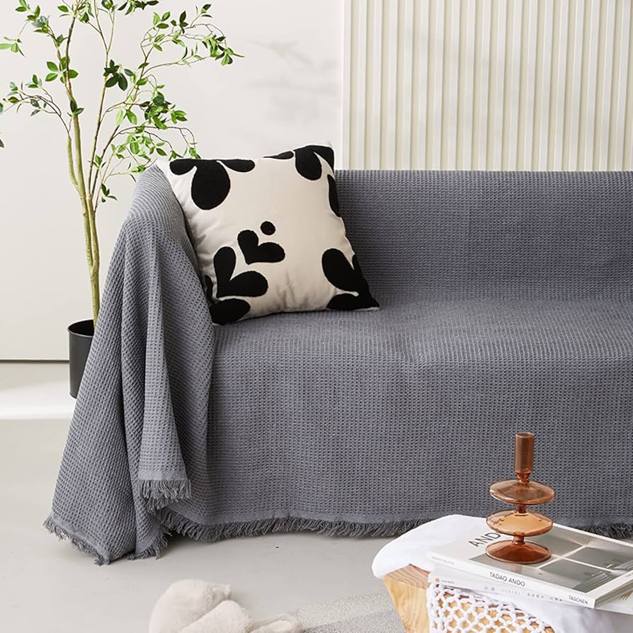 マルチカバー ソファカバー 北欧 ブランケット おしゃれ ソファーのカバー グレー ラグ AB面 ソファ ブランケット ベッドカバー 暖かい キズ 汚れ防止 ソファーマット 毛布 柔らかく 防塵 幾何図形 雰囲気作り 230*275cm フリンジ付き ホワイト 130×180cm 春夏秋冬用