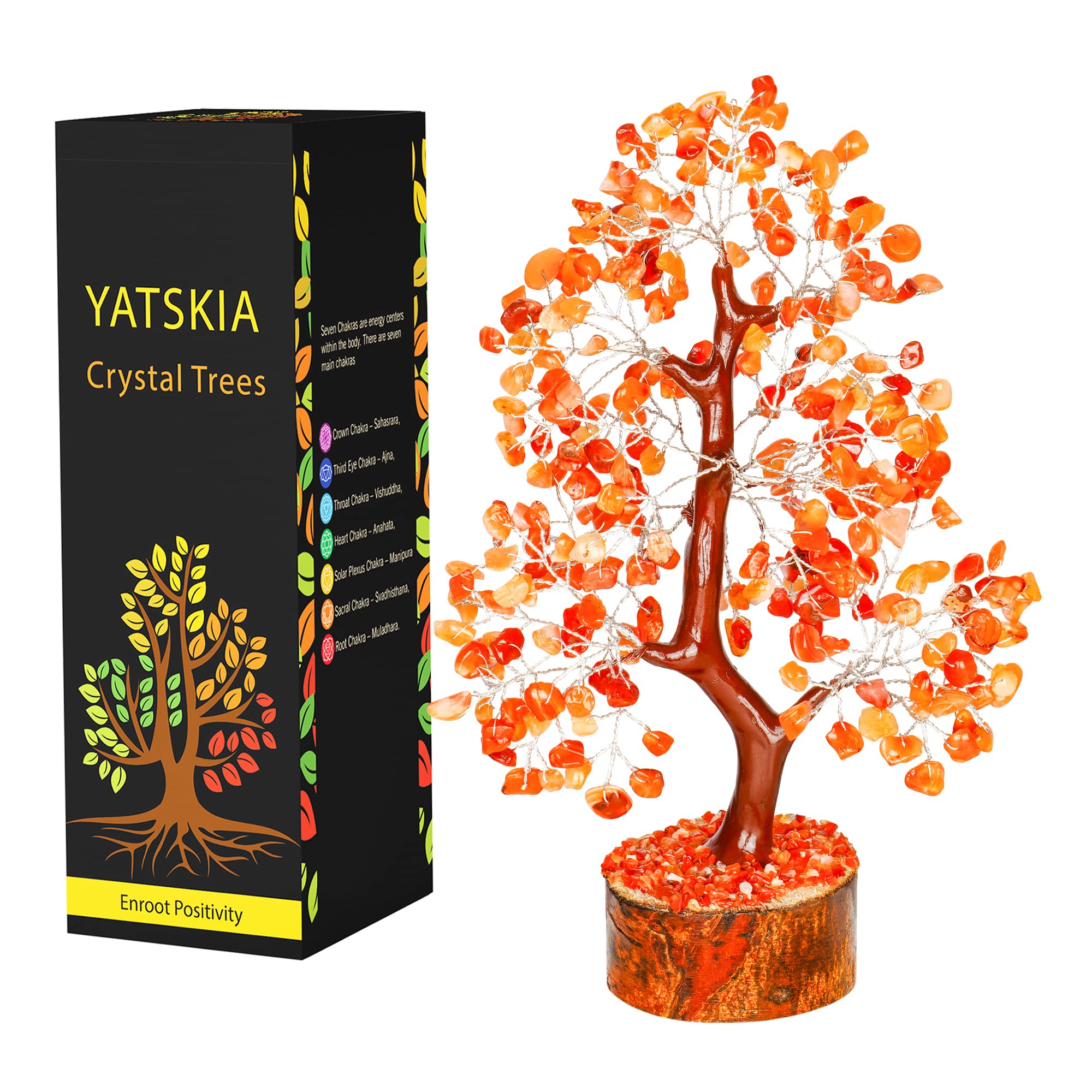 YATSKIA Carnelian Crystal - Gem Tree, Stone Tree, Crystal Tree for Positive Energy, Healing Crystals, Chakra Tree of Life, Gemstones and Crystals
