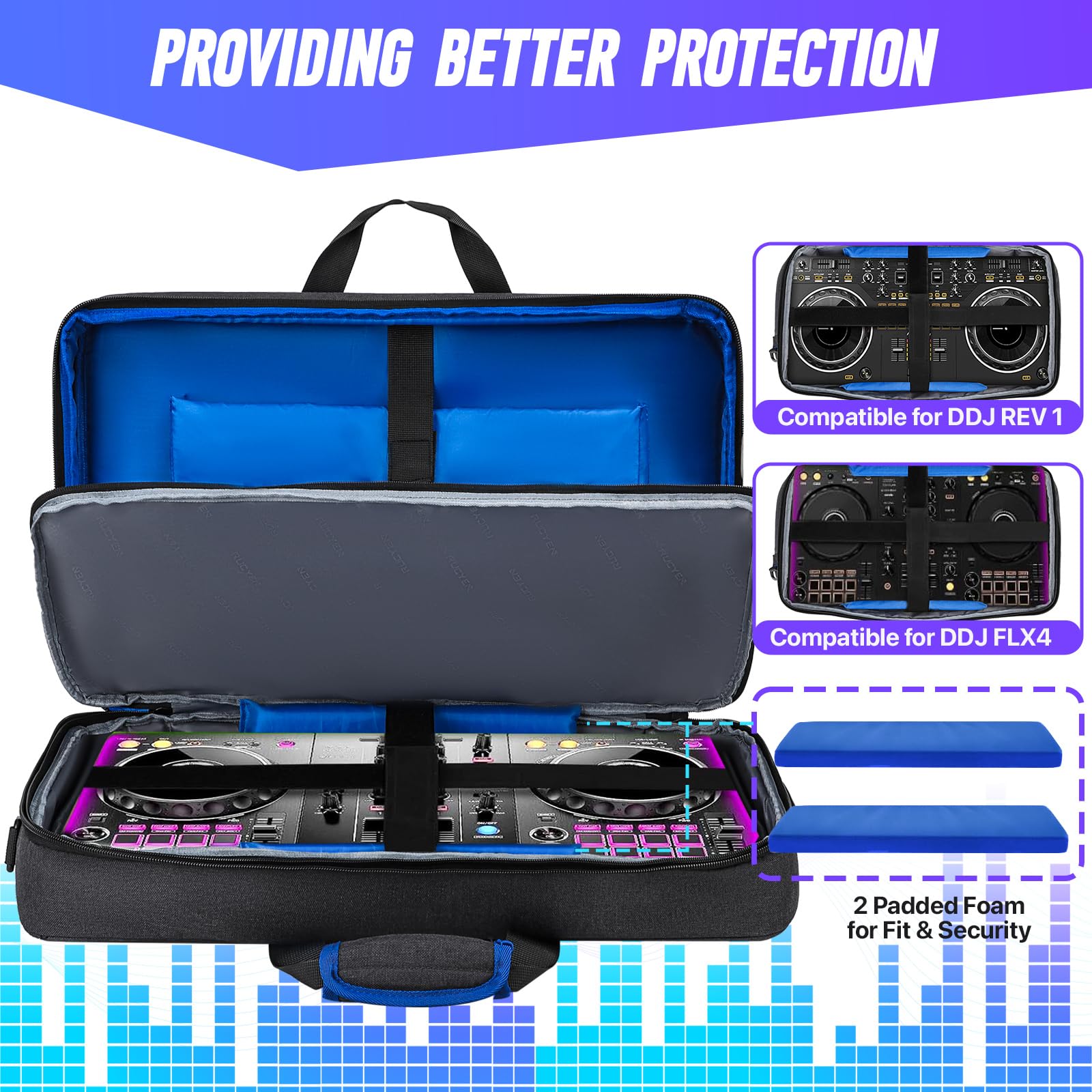 RUCYEN Borsa per DJ DDJ-FLX4/DDJ 400/DDJ REV1, borsa a tracolla imbottita con 4 tasche, per laptop da 15,6 pollici, cavi, custodia per mixer DJ con tracolla regolabile per attrezzatura DJ