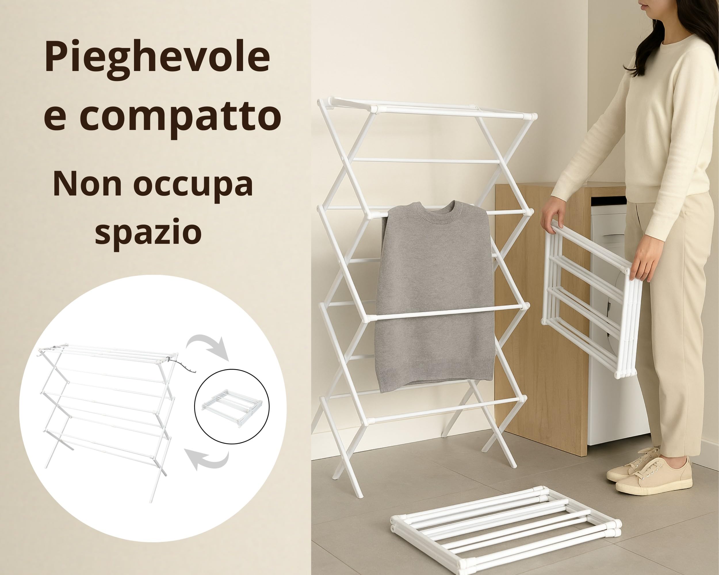 Stendibiancheria Estensibile e Pieghevole 58–102 cm | 2 Bracci Porta Appendiabiti