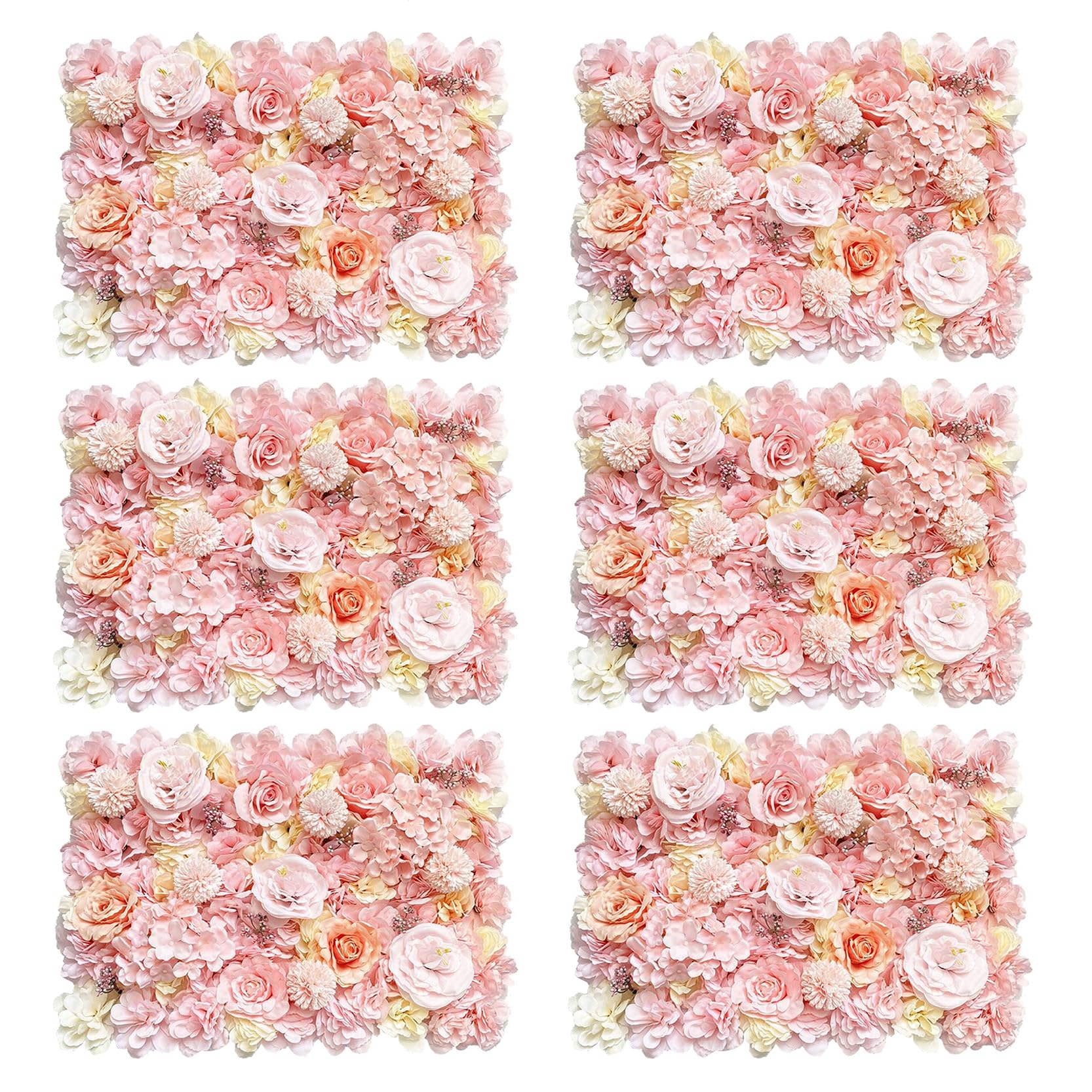 GOUZIBHD Faux Flower Wall Background Artificial Flower Wall Panels for Wedding Party Event Photo Backdrop Wall Decor,Silk Hydrangea Rose Floral Panel,6 Pcs(Color:Champagne)