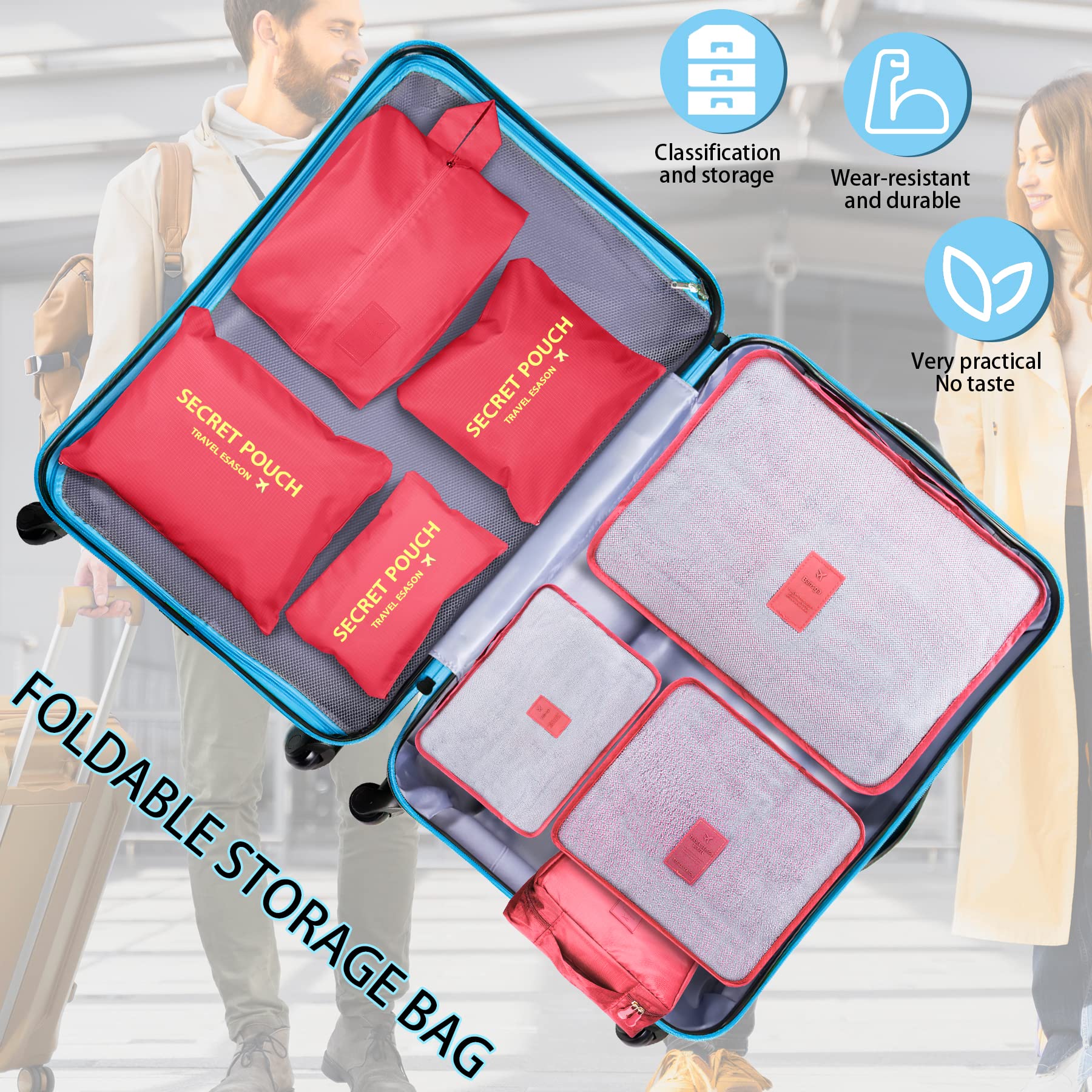 Coolzon Organizer Valigie Viaggio Set 8 Pezzi set, Cubi di Imballaggio Organizer Valigia Perfect Storage Travel Luggage Organizer per i vestiti,Cosmetici,Scarpe,Intimo, Rosa