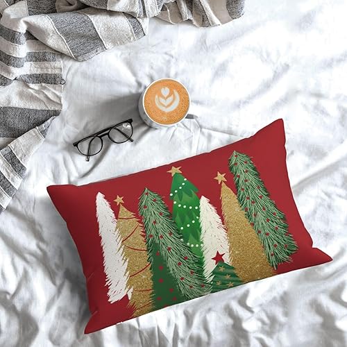 Miniatura 3 de GOLIANDA Juego de 2 fundas de almohada de Navidad de 12 x 20 pulgadas, fundas de almohada de lino decorativas de invierno, Navidad, almohadas rojas
