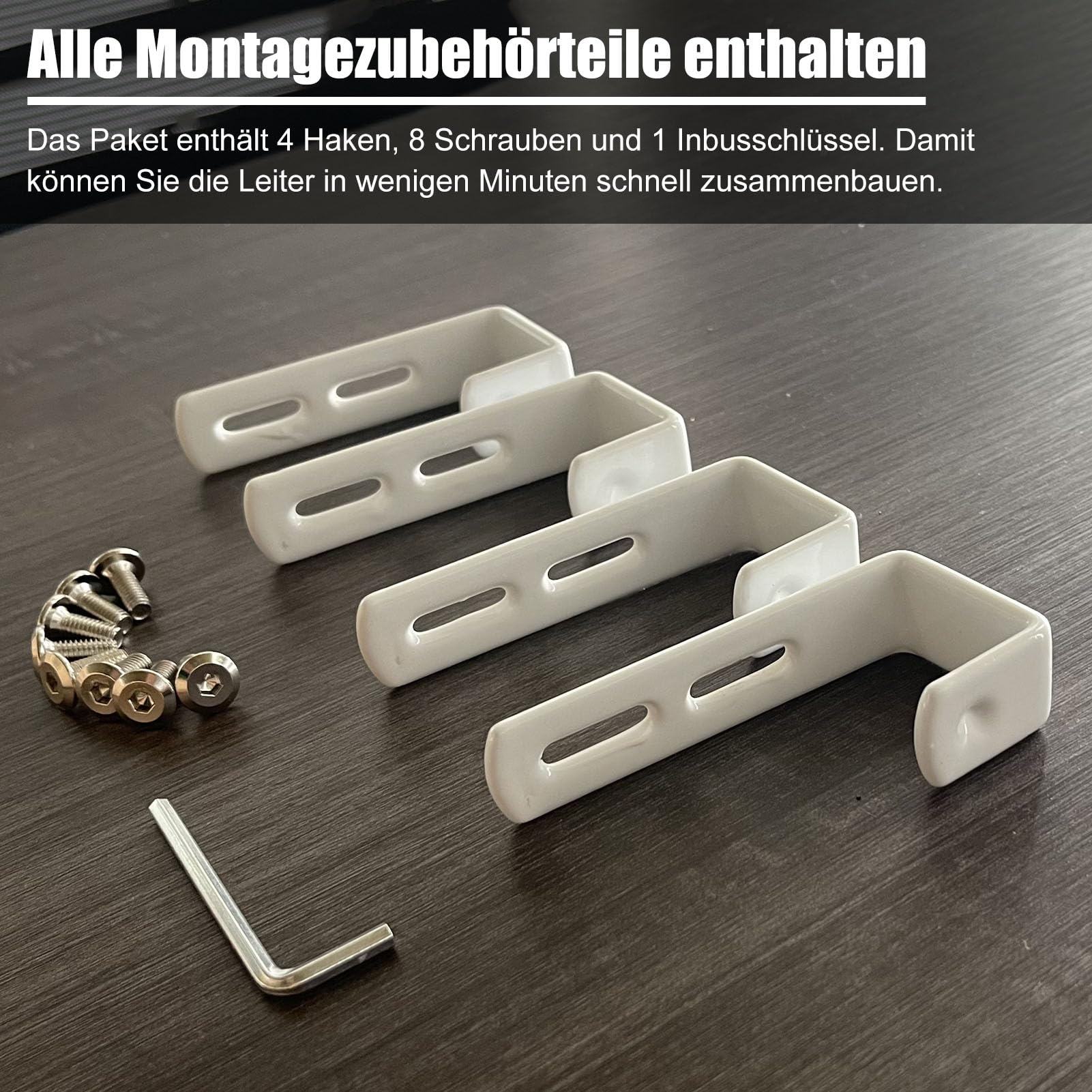 Treppe Hochbett Leiter 127/140/152/168 cm, Wohnmobil-Etagenbettleiter mit 4 Haken und Fußkappen, Metall-Twinbett Trittleiter für Zuhause, Wohnheim, Belastbarkeit 150 kg (152cm, Weiß)