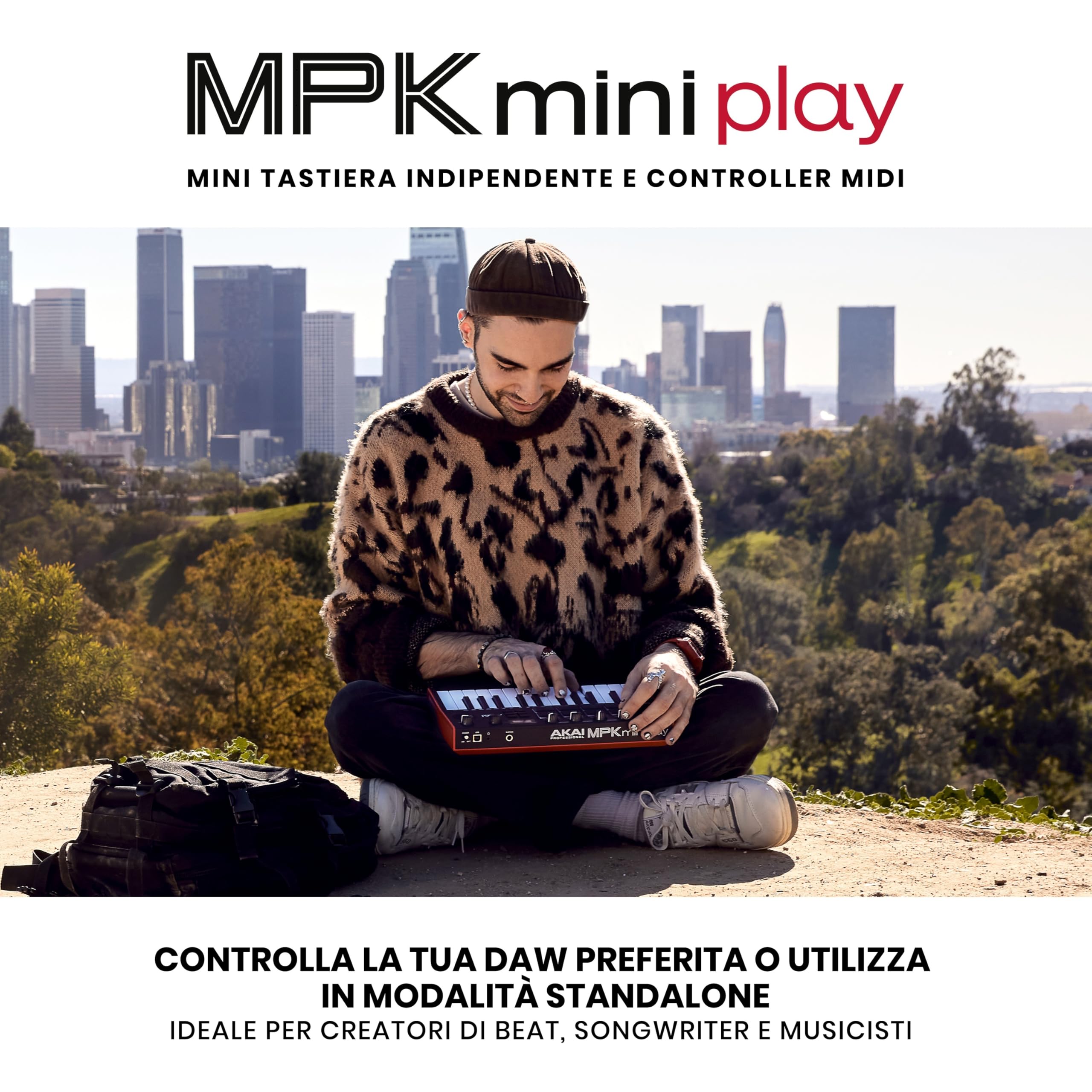 Akai Professional MPK Mini Play MK3 - Tastiera MIDI Controller USB con Casse e Suoni Interni, Tastiera Dinamica, Pad MPC, Suite Software e Native Instruments Sound Package