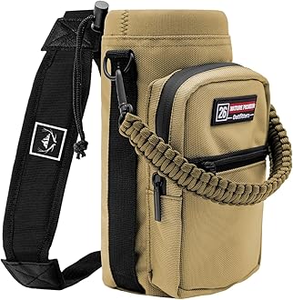 NATURE PIONEOR Water Bottle Carrier with Adjustable Strap - Insulated Sleeve Pouch Water Bottle Holder Bag with Paracord Handle & 2 Storage Pockets for 18/24/25/26/32/36/40/46oz, Hiking, Camping, Gym